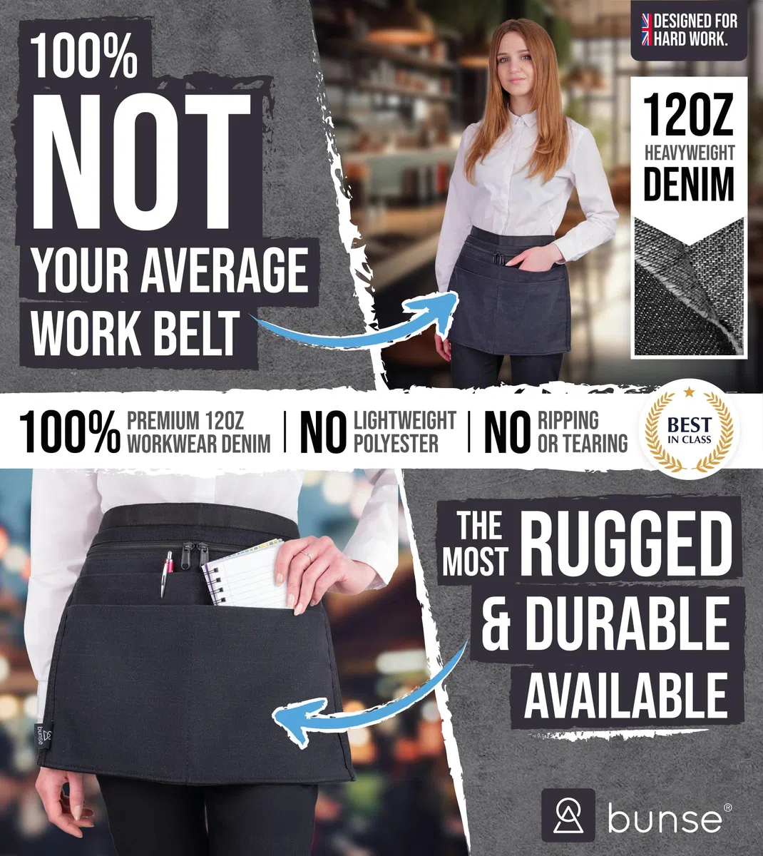 [ FBA ] Bunse 4 Poche Argent Ceinture - Noir, Qty 1