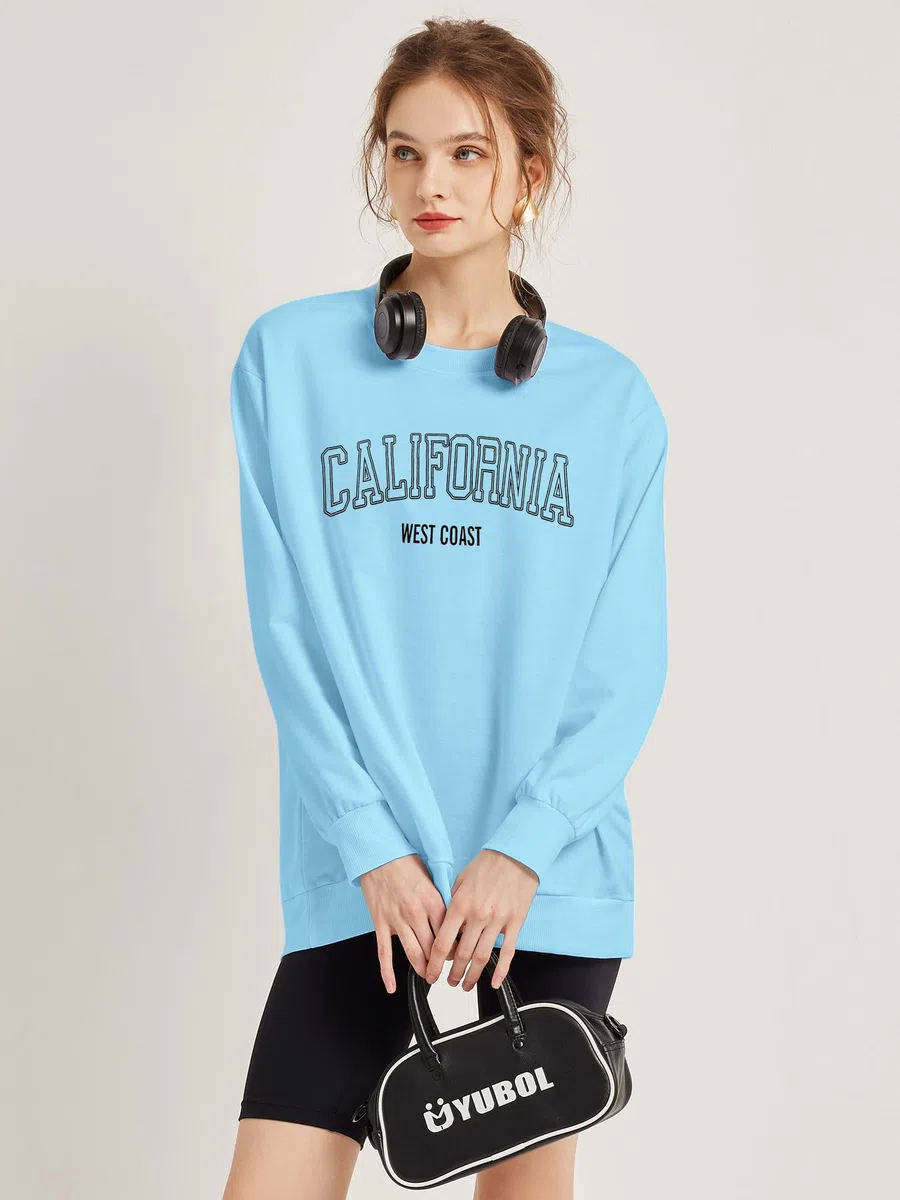 TAKEYAL Sweat-shirts graphiques surdimensionnés à manches longues Los Angeles Los Angeles Loose Col rond Pull Sweat-shirt