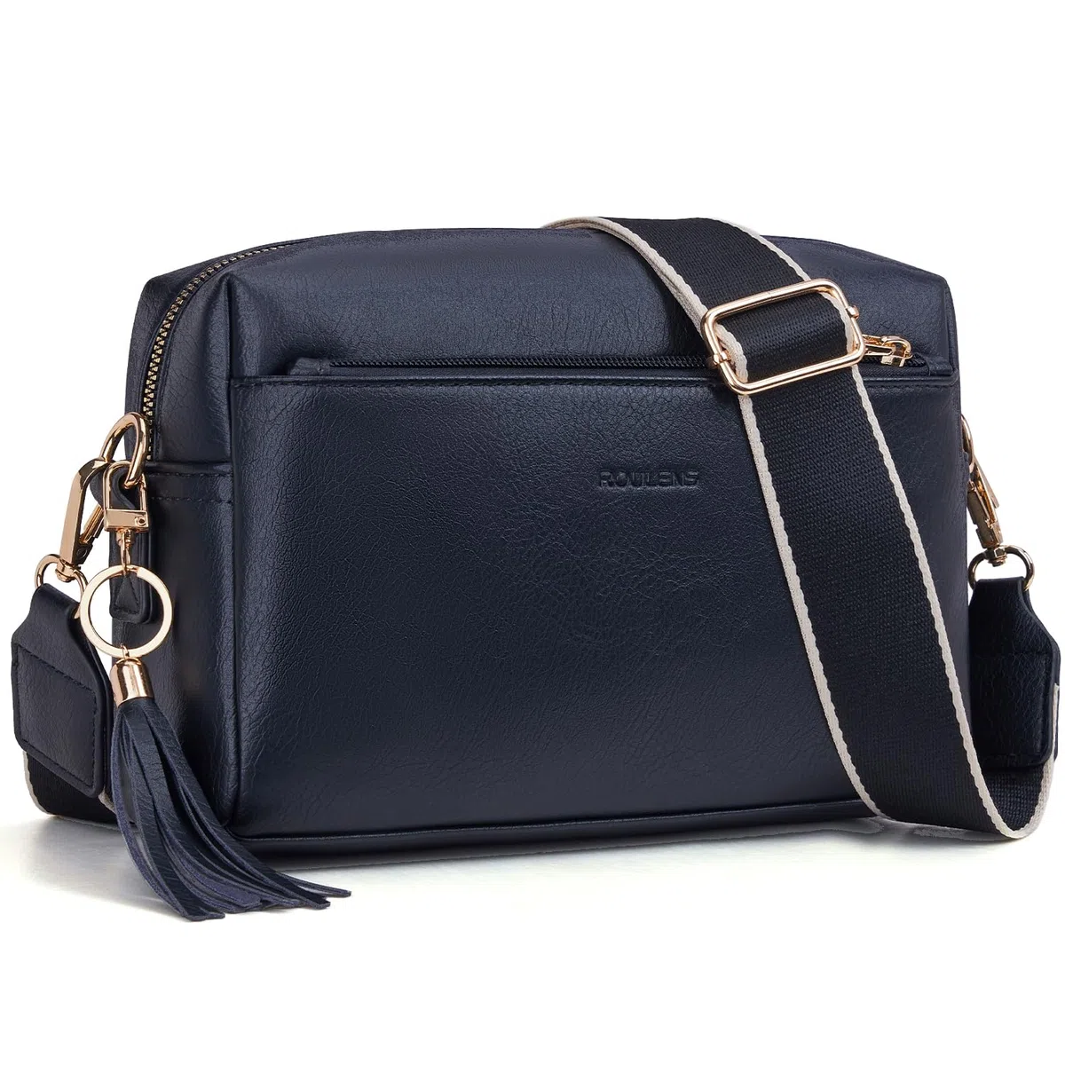 Roulens Petit Sac Bandoulière Femme avec 3 Compartiments Zippés,Sac à Bandoulière Femme en Cuir PU,Sac a Main Femmes Sacoche Femme Bandoulière avec Large Sangle Réglable et Amovible