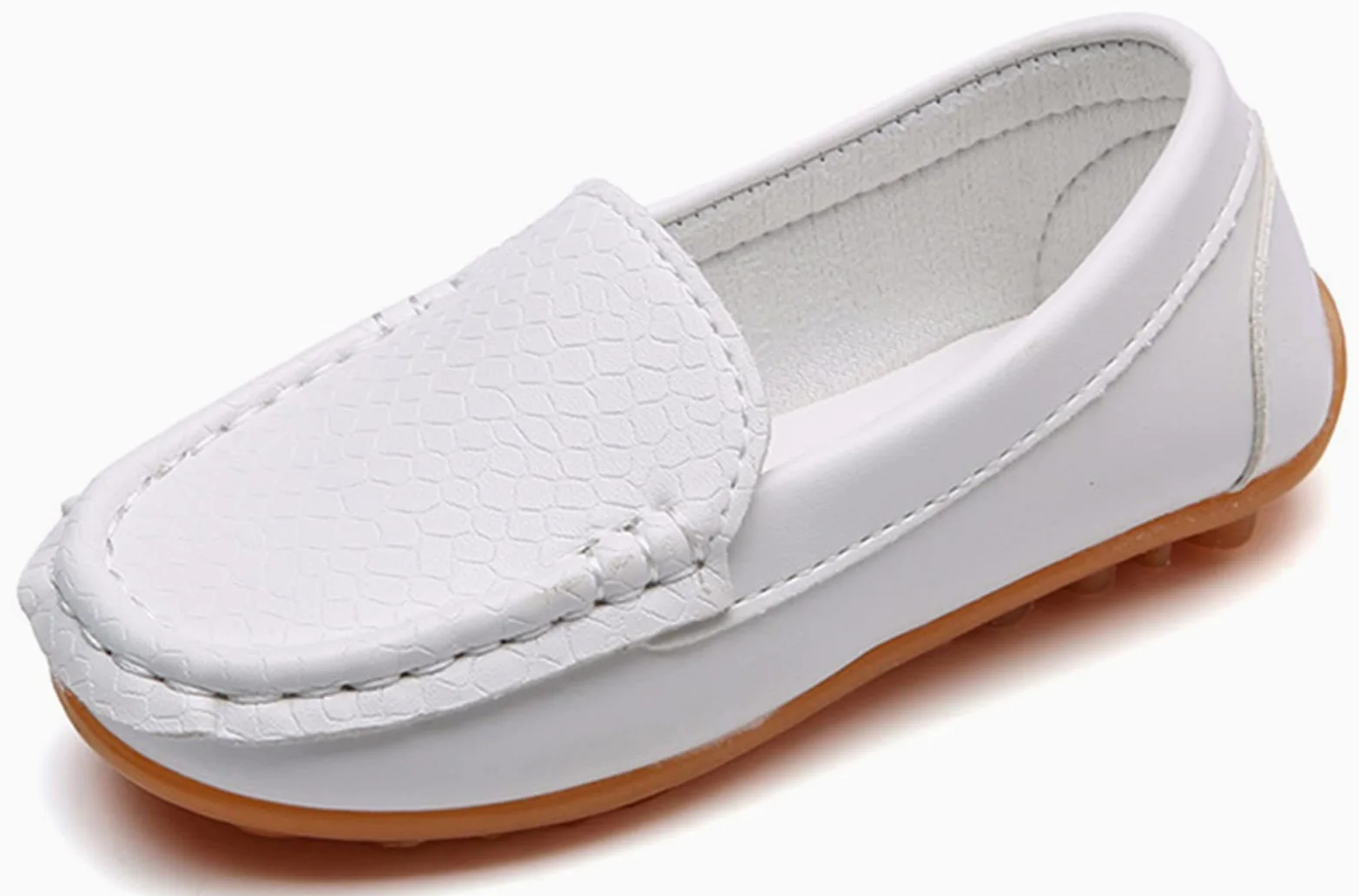 Mocassins pour Enfant Cuir Bateau Chaussures Garçon Mode Oxford Chaussures Fille Décontracté Confortable Mocassin Plates Loafers, Blanc 22 EU = 23 CN