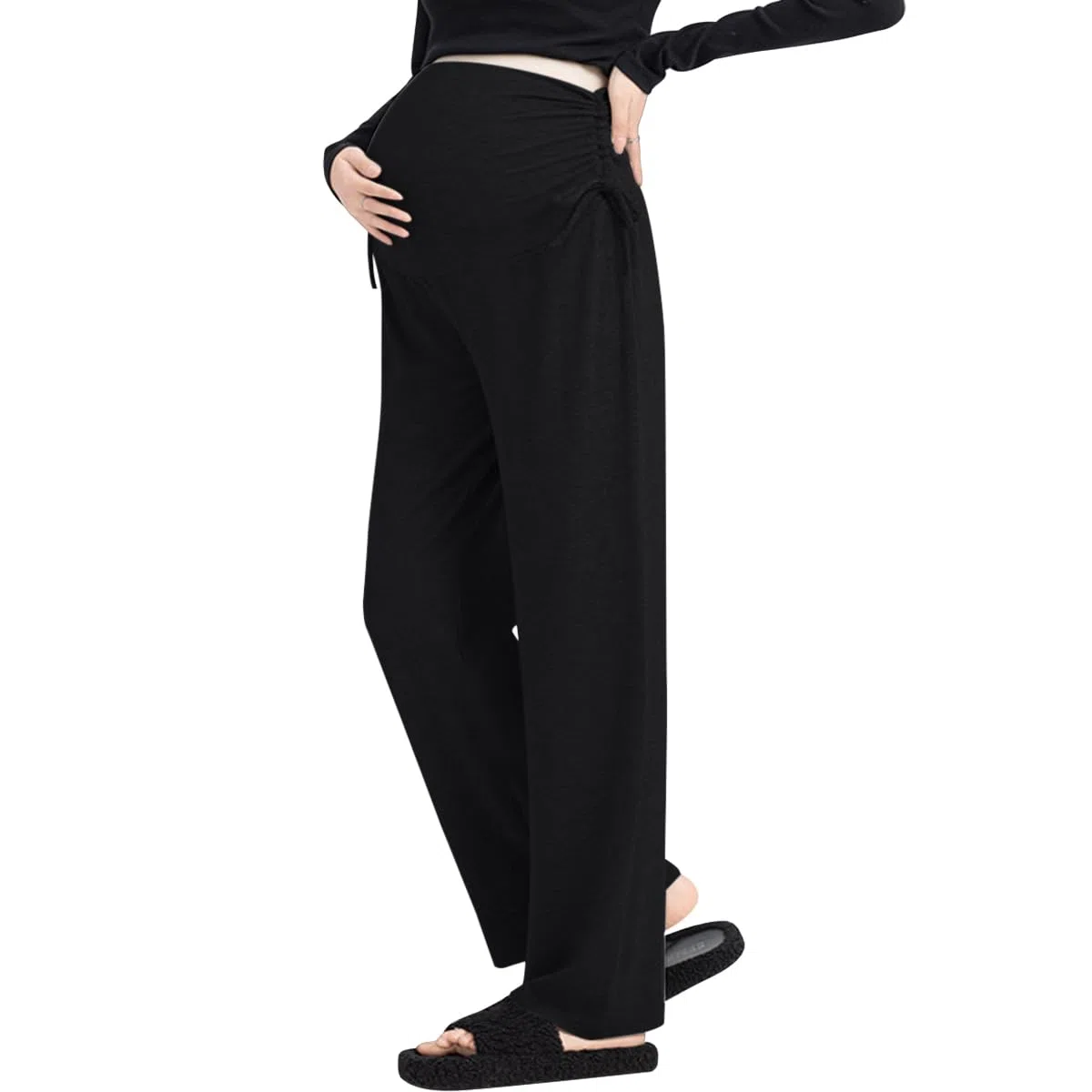 Pantalon de maternité à Jambes Larges et Décontractées Pantalons de Grossesse Fluide décontractés d'été, Amples, Ceinture réglable, à la Cheville pour Femmes Enceintes
