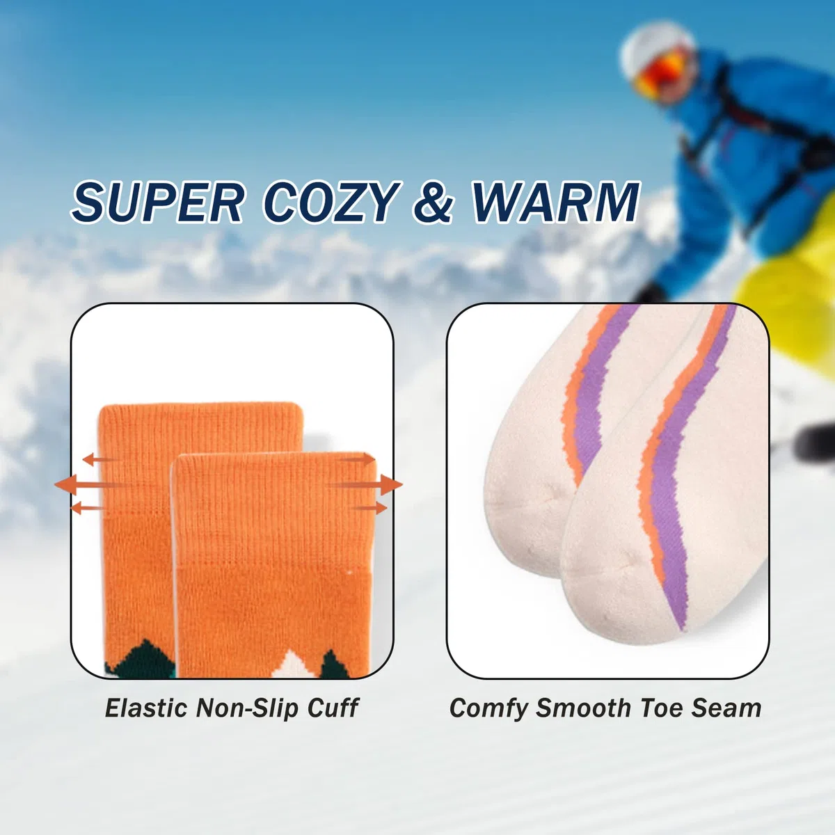 Lot de 3 paires de chaussettes de ski pour enfants - Chaussettes chaudes en coton épais - Chaussettes longues thermiques pour garçons