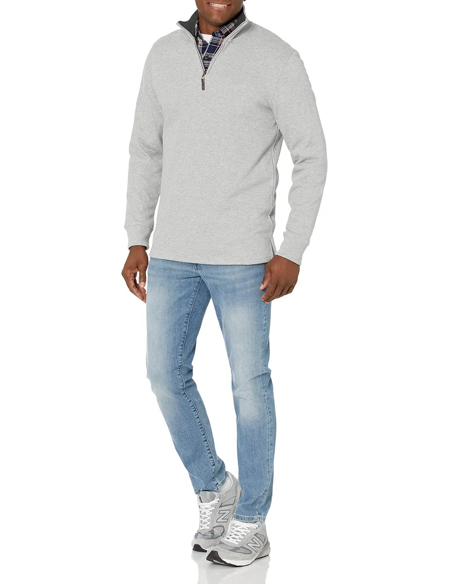 Amazon Essentials Homme Pull Finement Côtelé Zippé 1/4