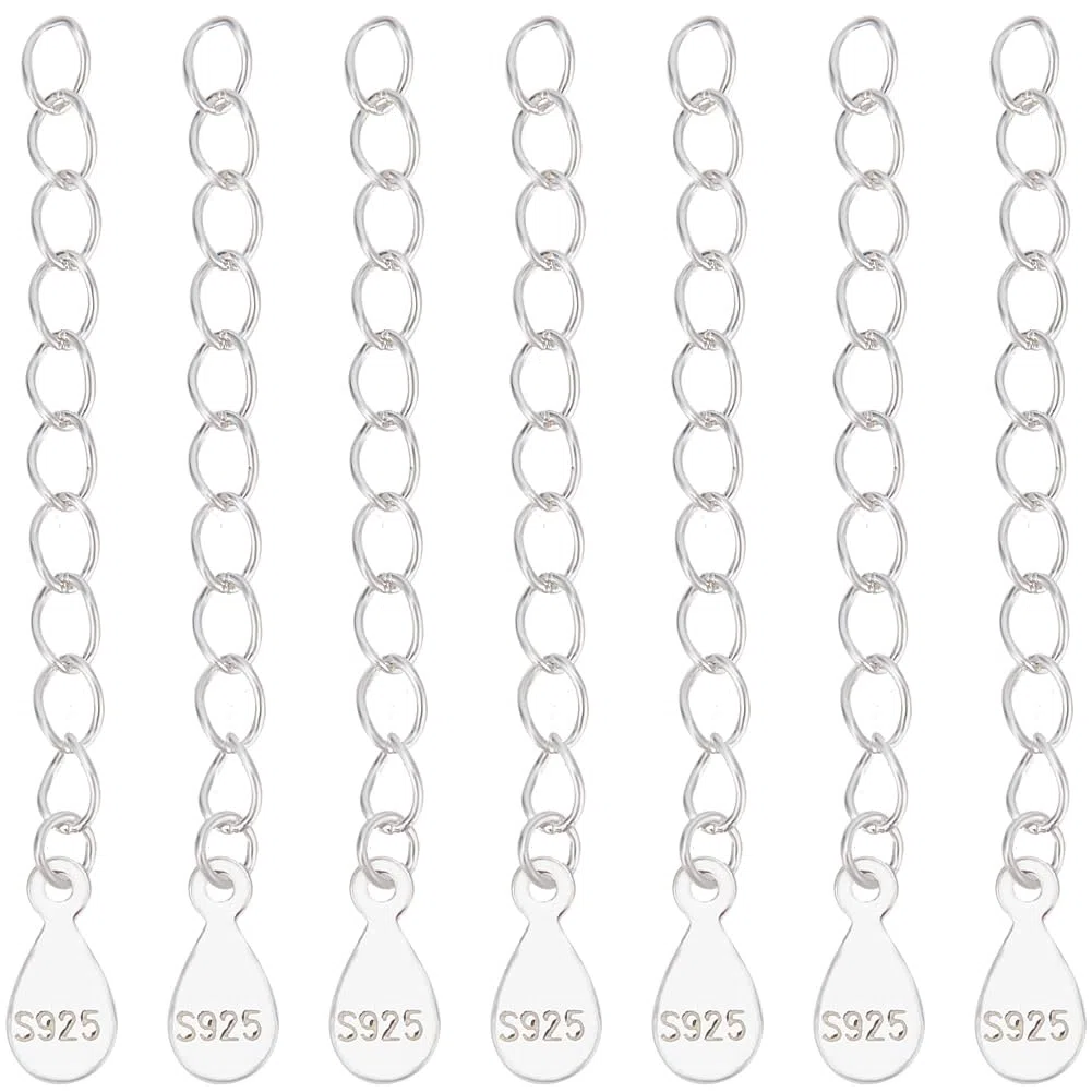Beebeecraft 1 boîte de 10 pièces de 925 rallonges de Chaîne en Argent Sterling pour Collier Bracelet Chaînes D'Extrémité D'Extension avec Languettes de Chaîne en Forme de Larme Tampon S925 pour la