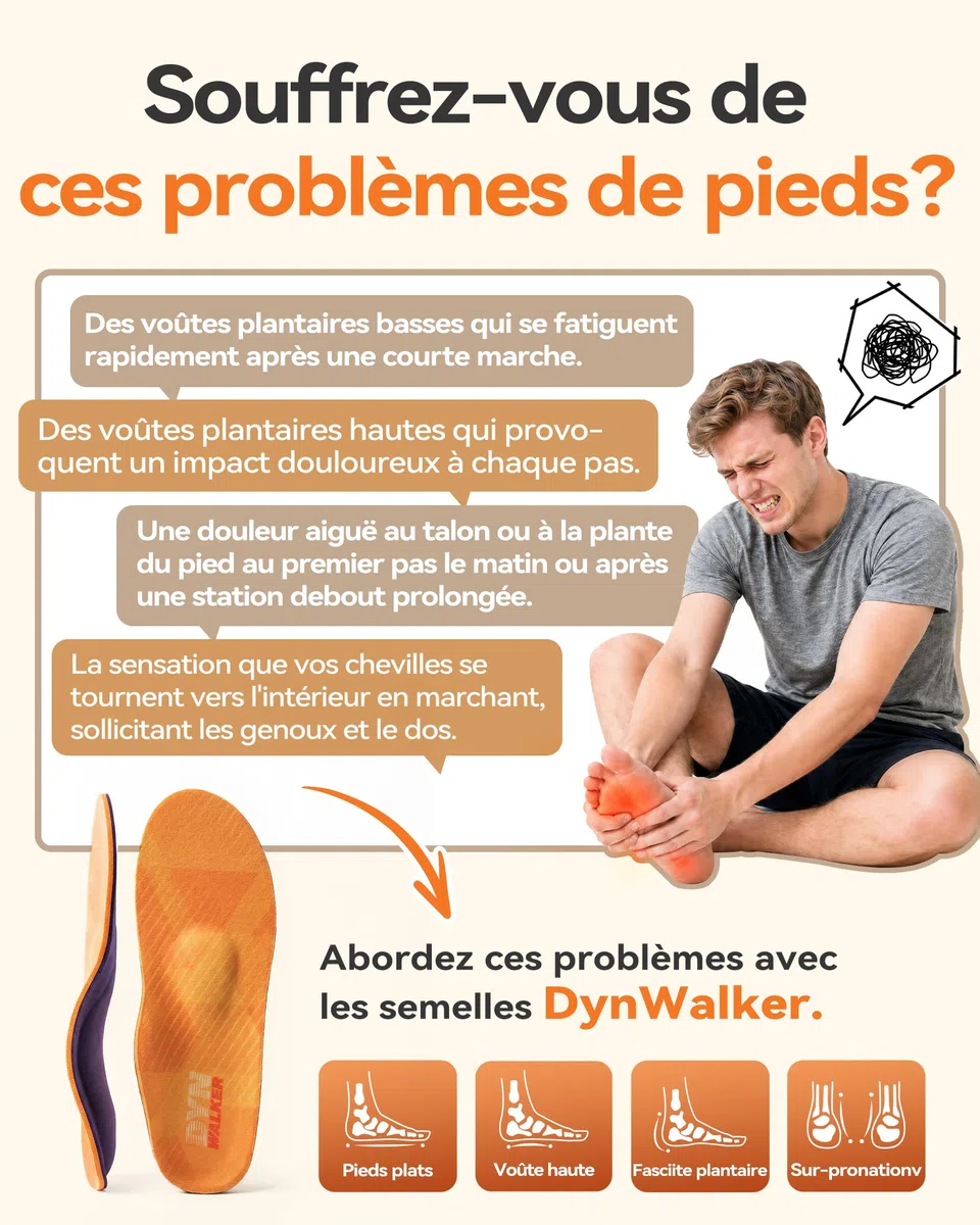 DynWalker Semelles Orthopédiques avec Support Voûte Plantaire - pour Fasciite Plantaire, Pieds Plats, Douleurs au Talon - Amortissantes & Stabilisantes pour Course, Travail, Quotidien (H&F) S