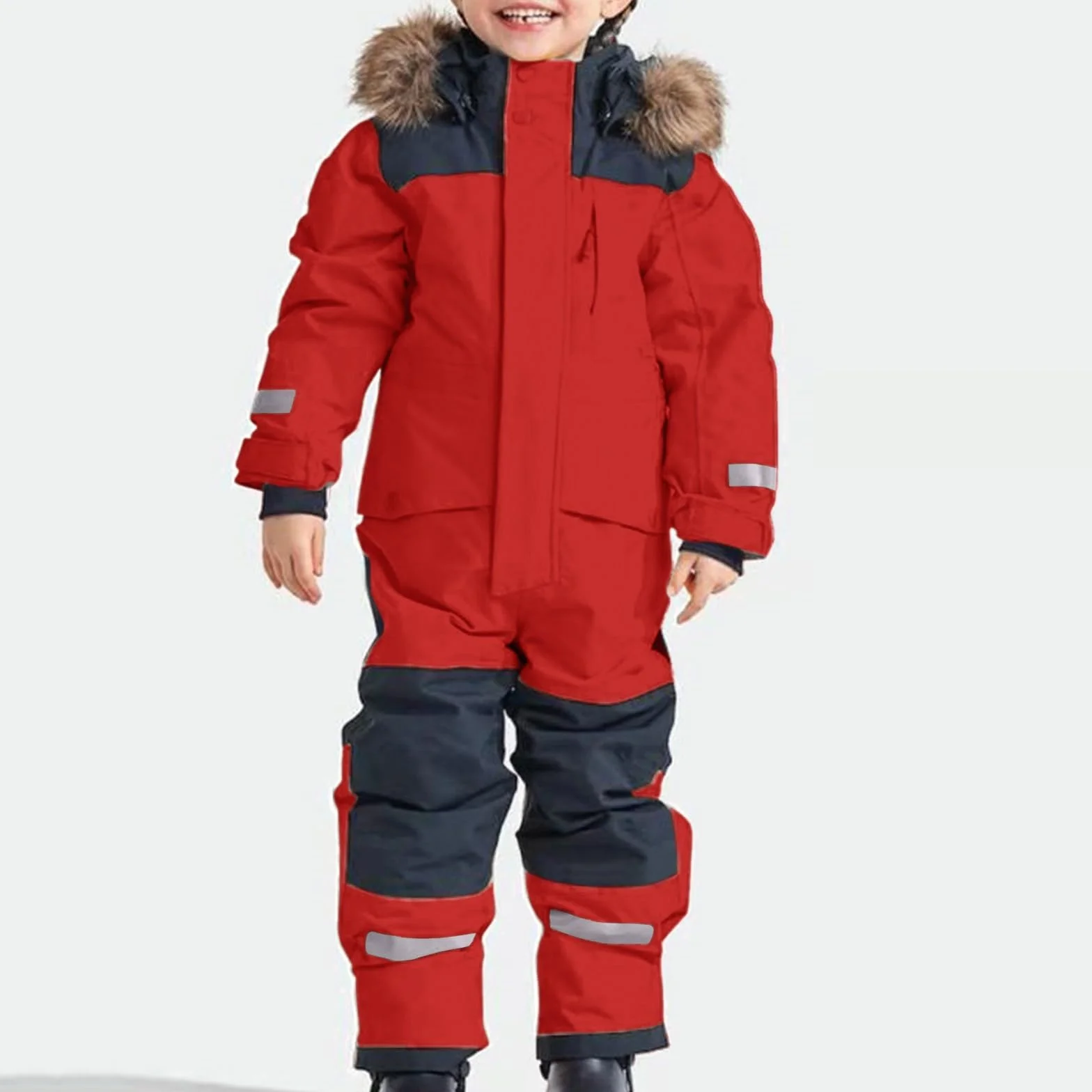 Combinaison de Ski Enfant Hiver Ensemble de Neige Imperméable Coupe Vent Veste à Capuche Pantalons Salopettes Zippé Fourrure Amovible Veste Combinaison softshell d'extérieur