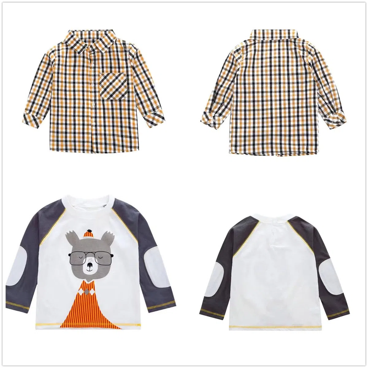 Sopo décontracté pour garçon Ensemble 3 pièces (T-shirt + Plaid Shirt + Pantalon Kaki) 1–5 Y
