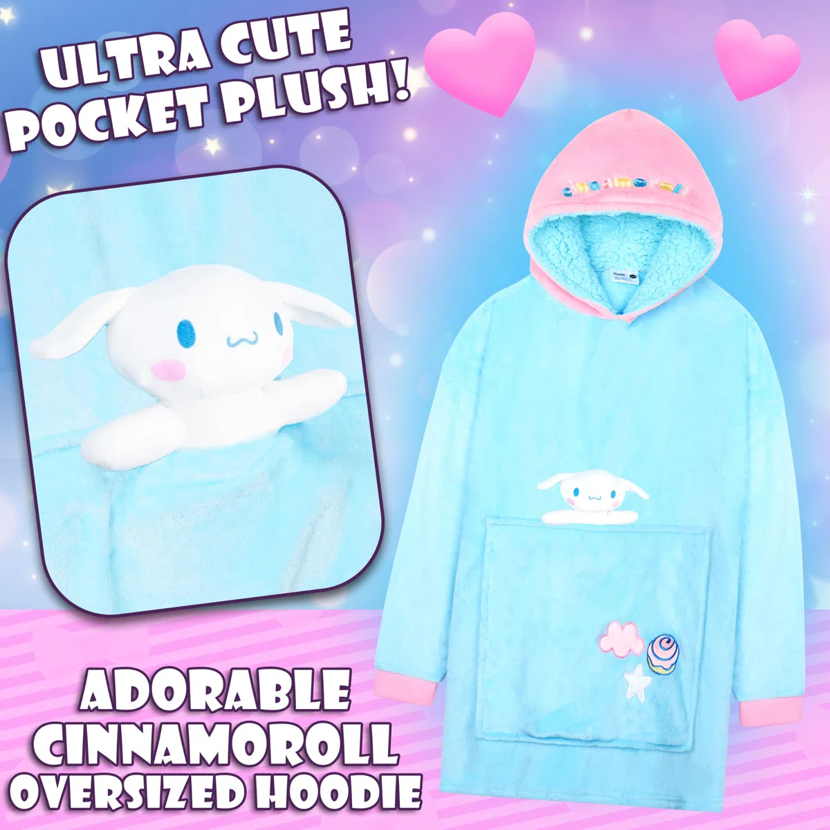 Hello Kitty Sanrio Sweat Polaire à Capuche Oversize Fille Ado et Peluche Intégrée, Couverture Portable, Anime Cadeau Kawaii