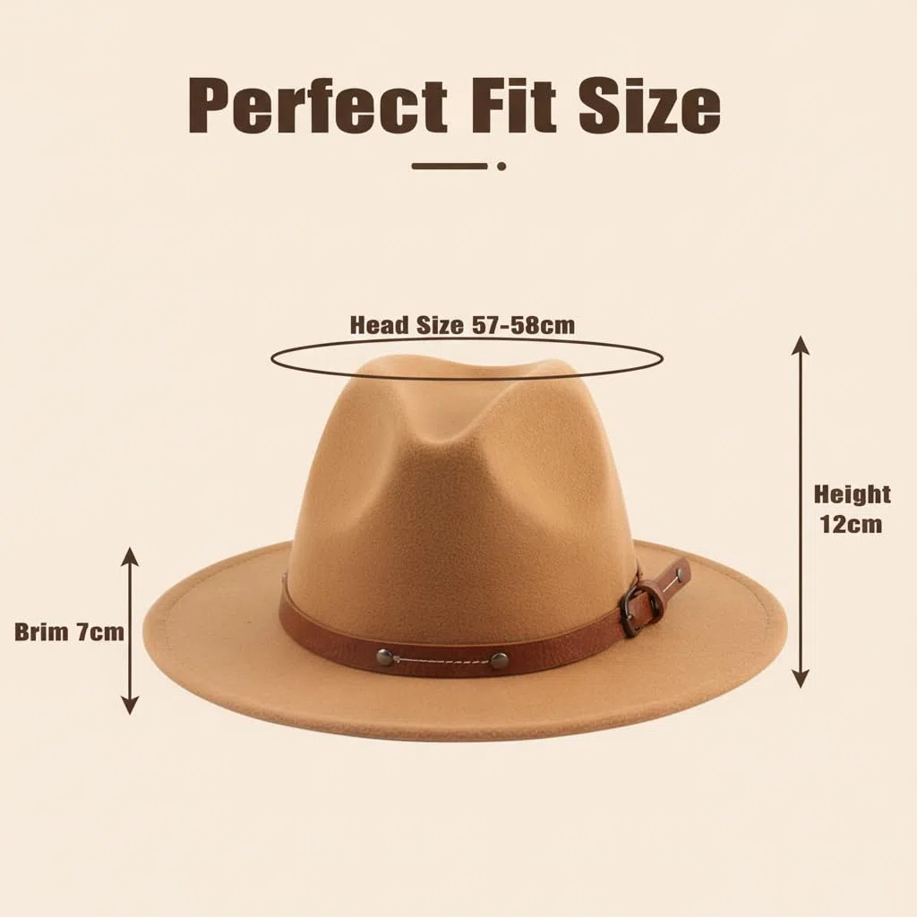 QUUPY Kaki Classique Felt Fedora Chapeau Large Bord Soft Hair Panama Chapeau Automne Hiver Jazz avec Rivet Boucle déployante et Cordon de Serrage réglable