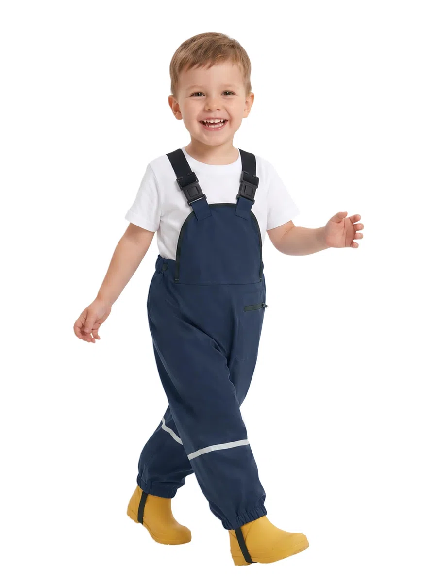 Volunboy Pantalon de Pluie à Bretelles Garçons 1-5 Ans - Imperméable Coupe-Vent Léger, Anti-Boue Séchage Rapide