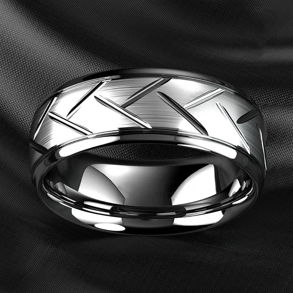 ZENSE - Bague homme argentée brillante avec rainures ZR0176