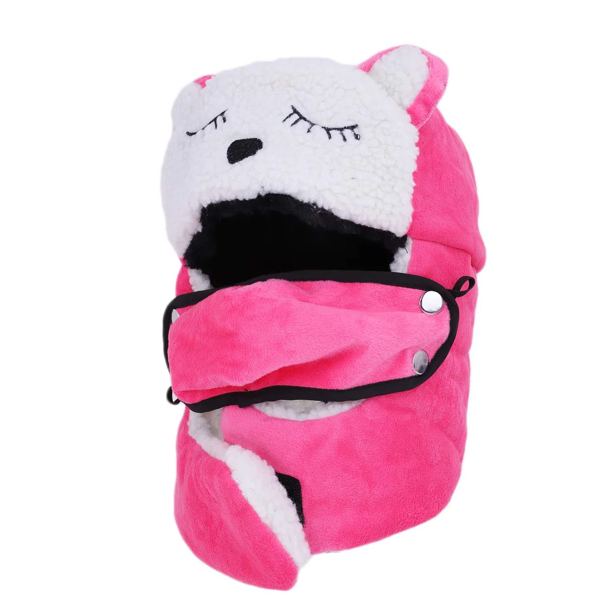 Chapka Enfant Hiver Motif à Panda Mignon Cagoule Polaire Chaud avec Masque Visage Détachable Bonnet Cache Cou Coupe-Vent pour Ski Cyclisme Snowboard, 54-56 cm
