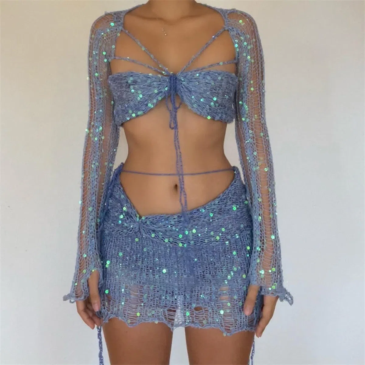 Jupe à paillettes Bandage Tube Top Une robe plusieurs robes ensemble plage robe portefeuille femme
