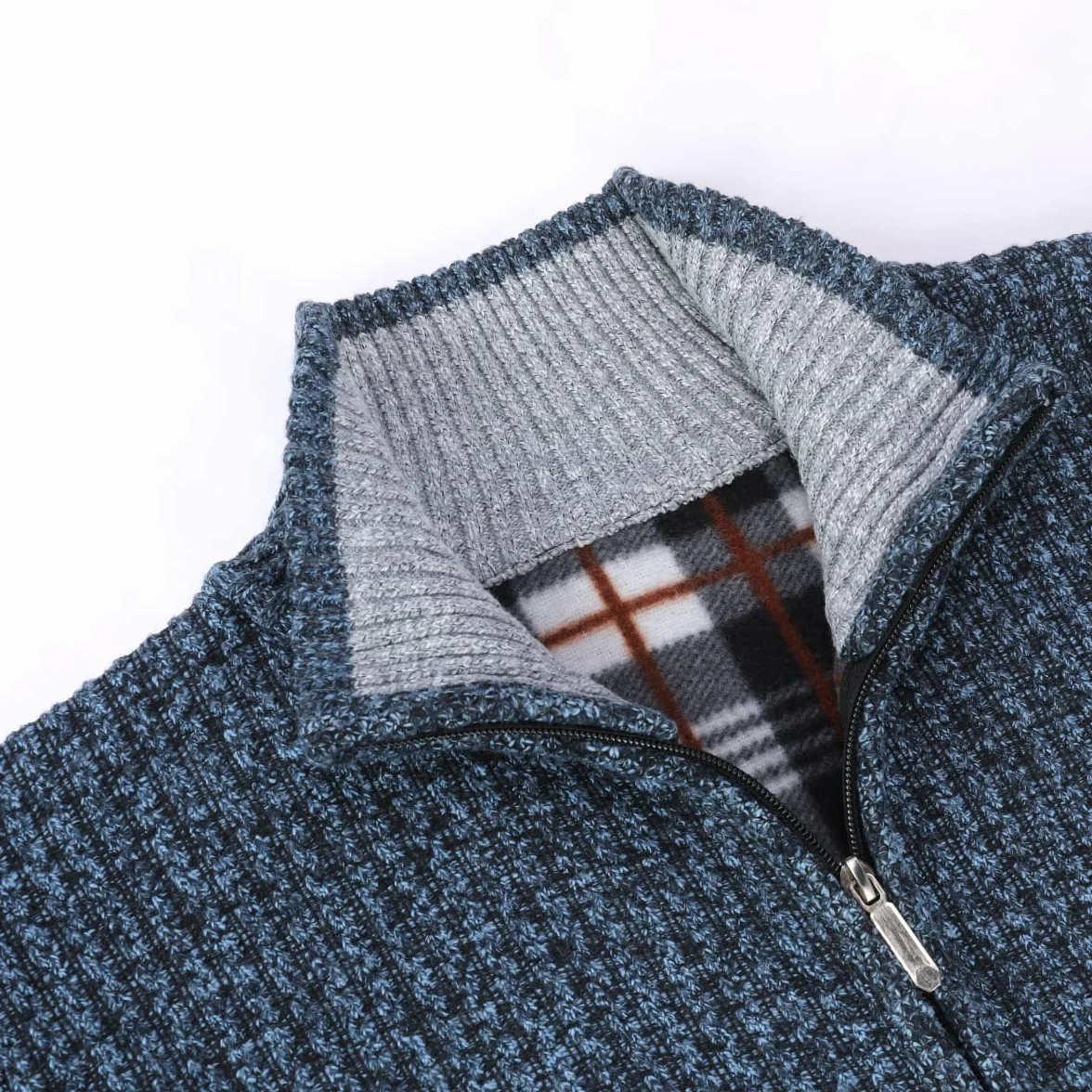 YOUTHUP Homme Cardigan Epais Rayé Tricoté Zippé Gilet Veste Couleur Mélangée Coupe Ajustée Automne Hiver Veste Pull