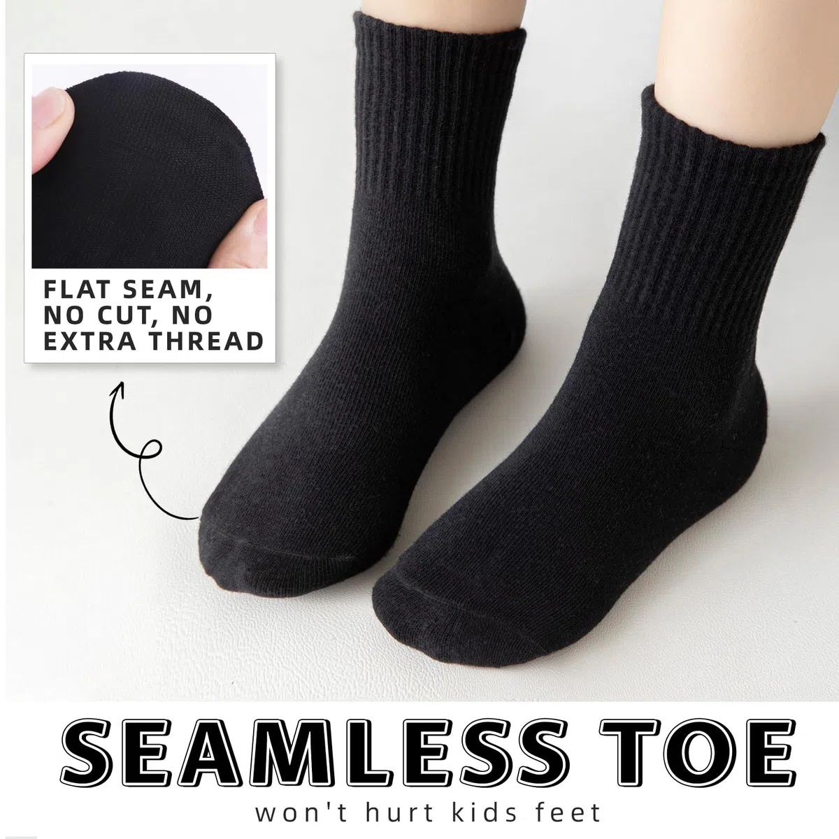 Lot de 6 paires de chaussettes athlétiques en coton sans couture pour uniforme scolaire