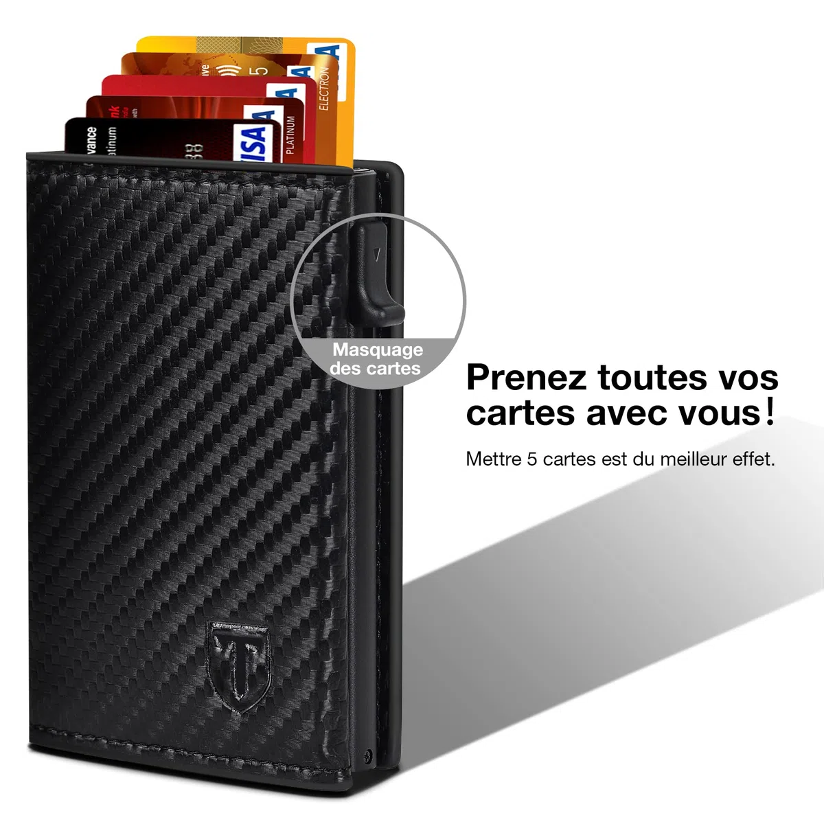 Portefeuille Homme en Fibre de Carbone, Magnétique Porte Carte avec Blocage RFID, Porte Feuille pour Homme avec Compartiment à Billets & Monnaie, Porte-Cartes de Crédit Bancaire (Noir)