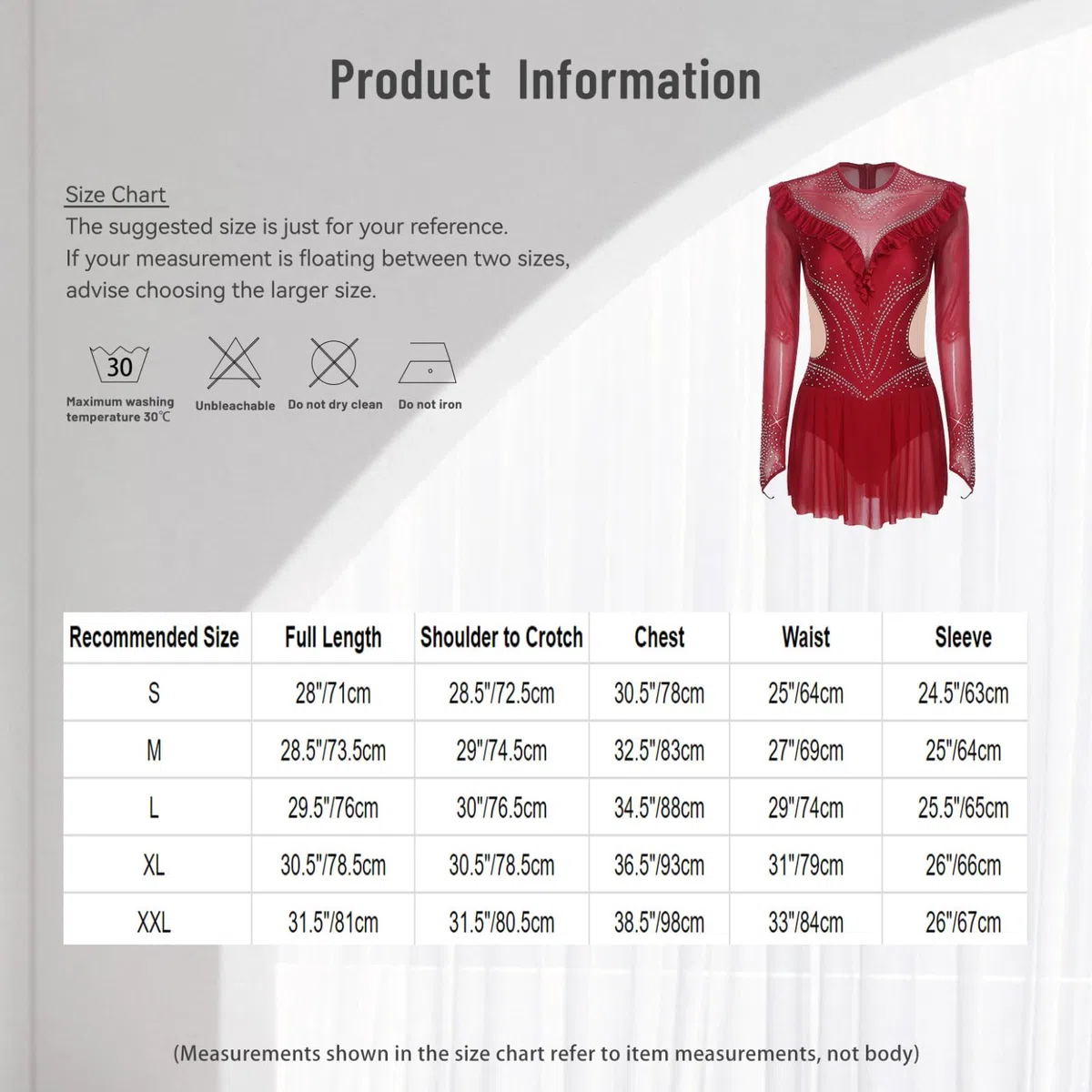 Runhomal Femme Strass Robe Patinage Artistique Adulte Manches Longues Justaucorps Gymnastique Ballet Robe de Danse Salsa Latine Rumba Costume de Danse Lyrique S-XXL