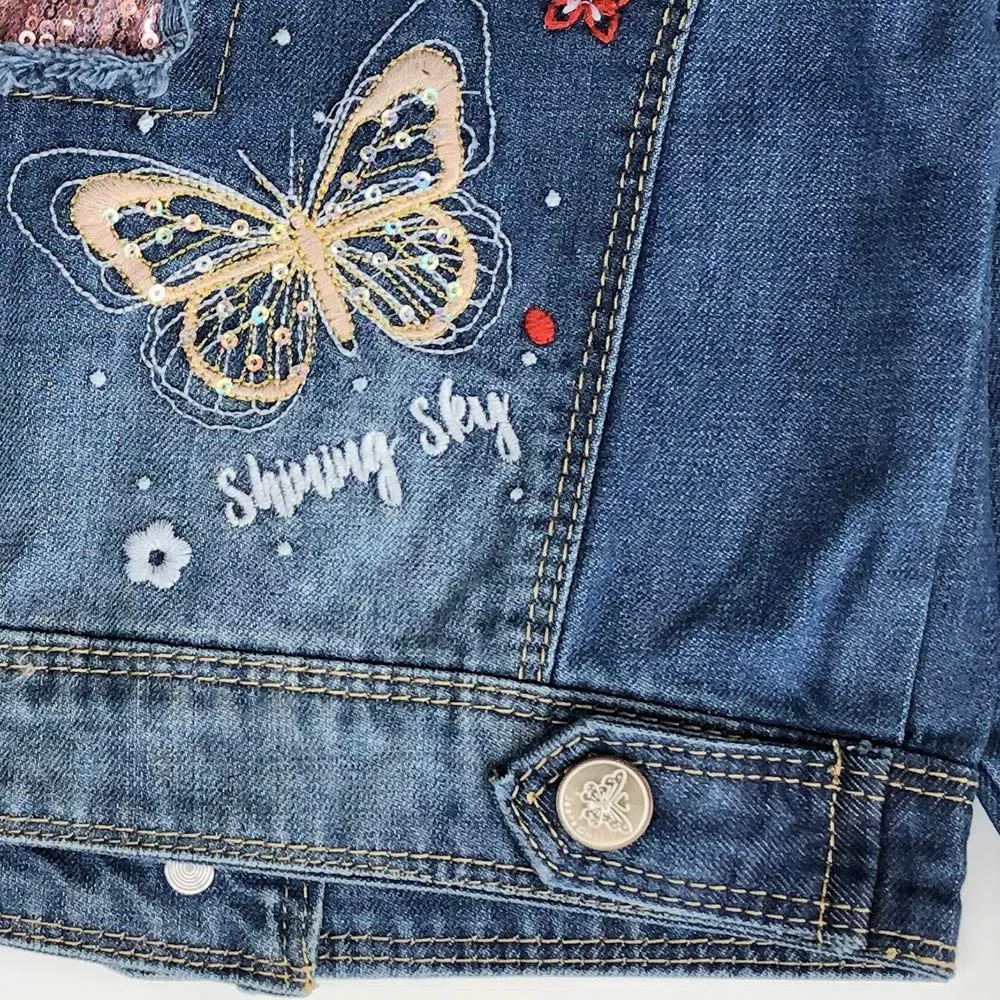 Peacolate 2-10 ans Petites Filles Sequin Manteaux Broderie Denim Veste