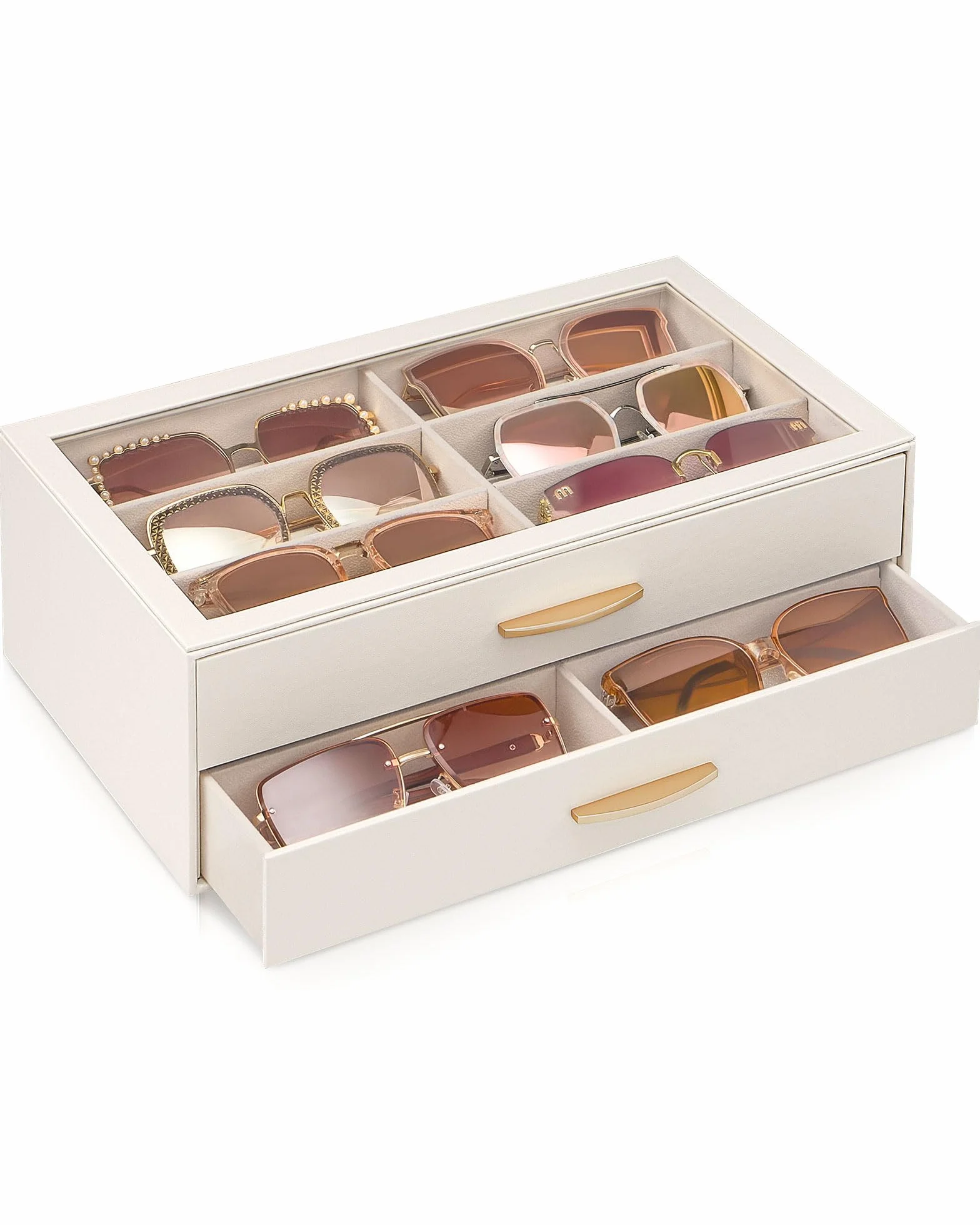 Lolalet Boîte à Lunettes pour Femme, Rangement Lunettes de Soleil, Coffret Élégant en PU avec Couvercle Transparent