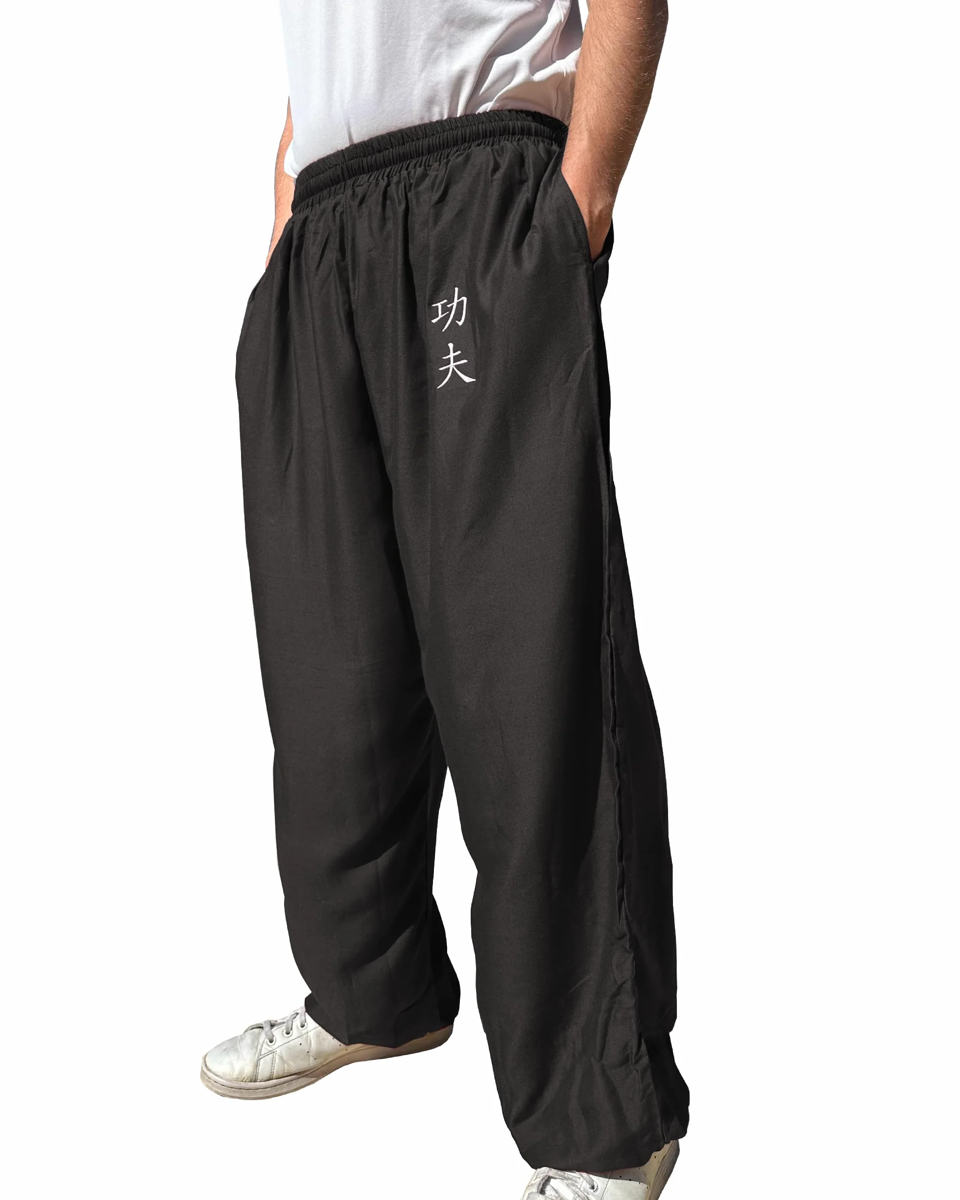 TAO MARTIAL Pantalon Kung Fu Style Tai Chi et Wing Chun Pantalon avec Poches Ample en Viscose, V3 (KF Noir, Taille S)
