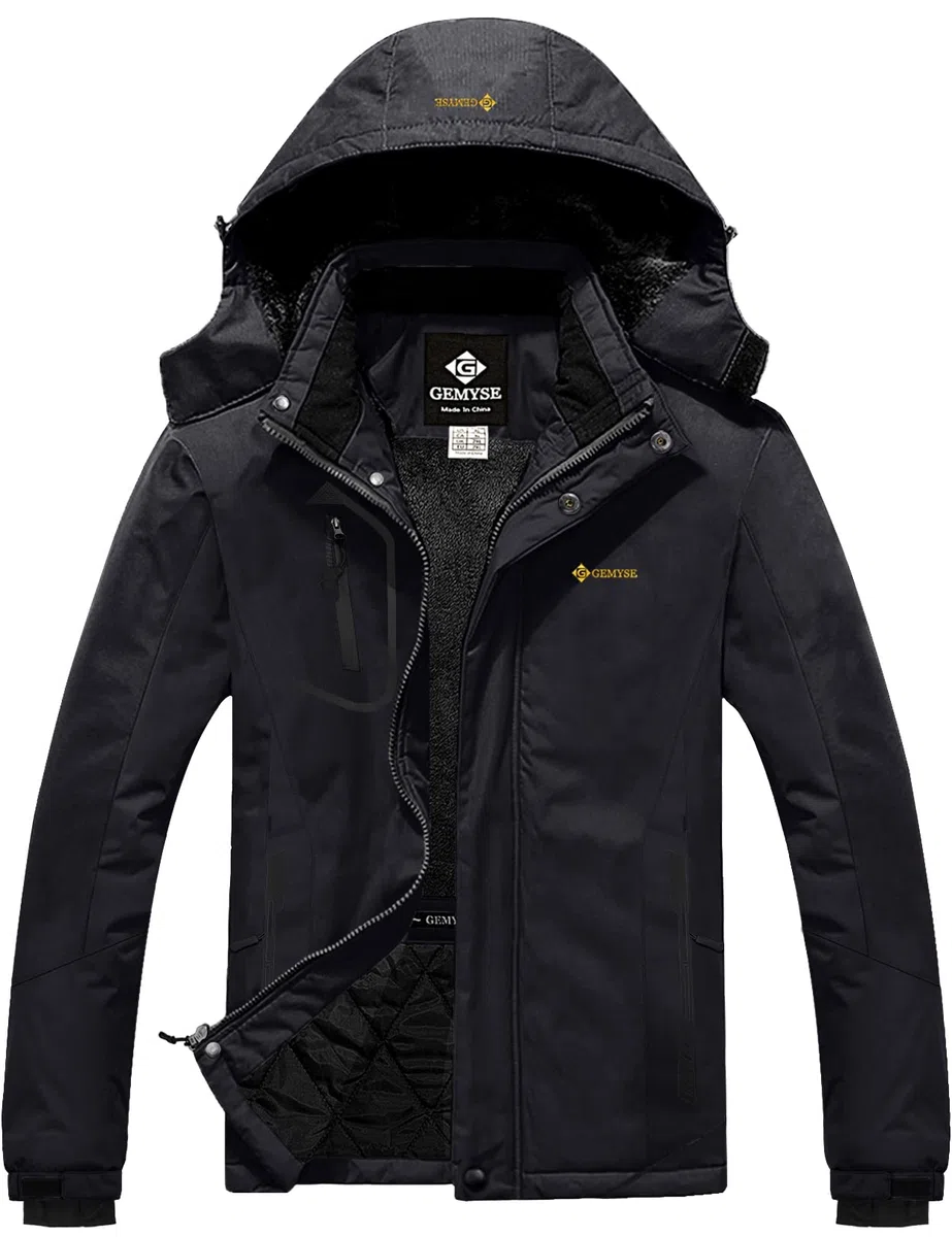 GEMYSE Veste de Ski Homme Coupe-Vent Imperméable Doublure en Polaire Manteau d'Hiver Montagne Homme avec Capuche