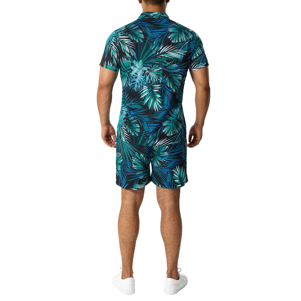 Loalirando Ensemble Hawaien Homme de 2 Pièces Chemise Imprimées à Manches Courtes + Shorts Assorti Taille Elastique