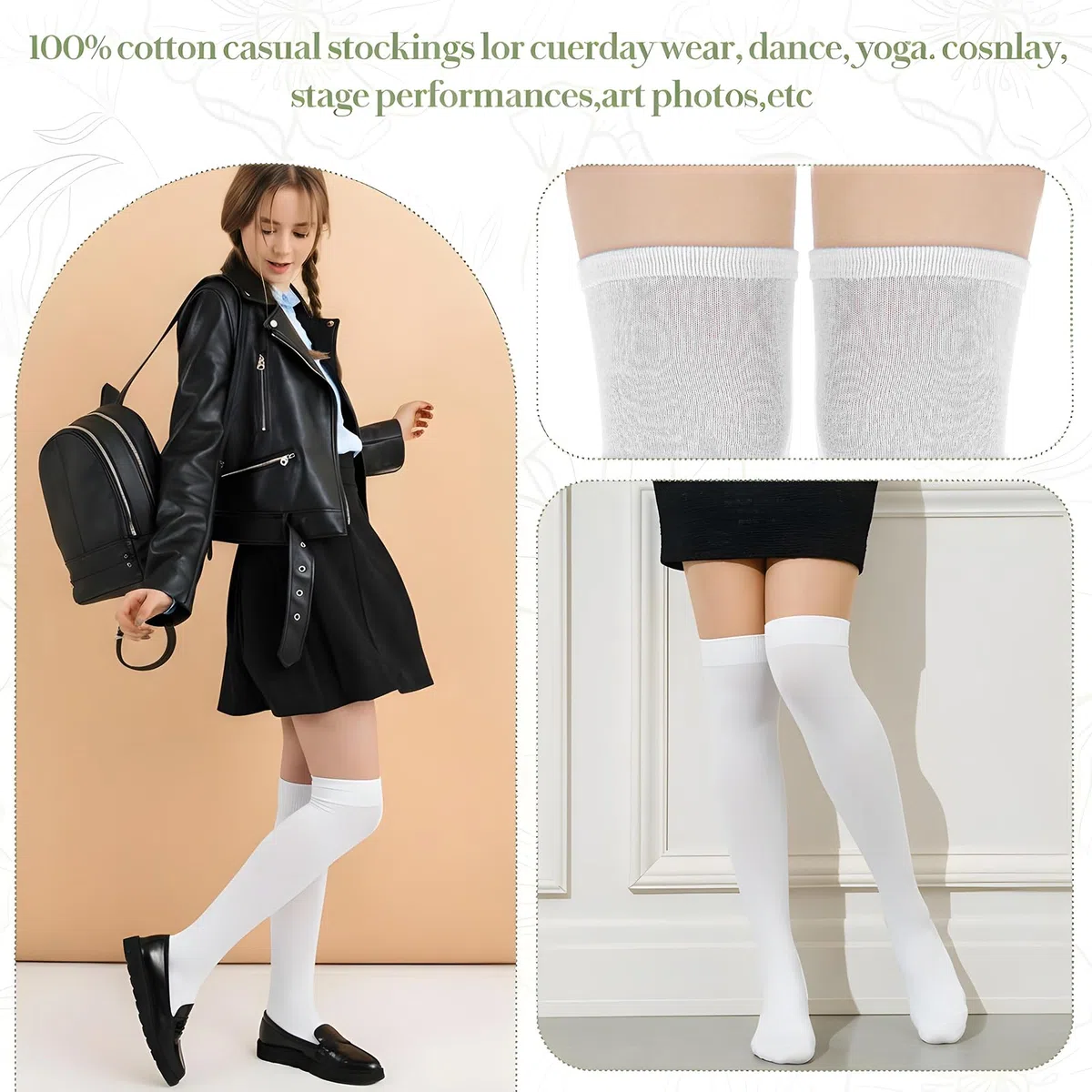 Styquenzer 1 paire de chaussettes hautes pour femme - Blanc - Chaussettes extra longues - Chaussettes hautes - En coton thermique
