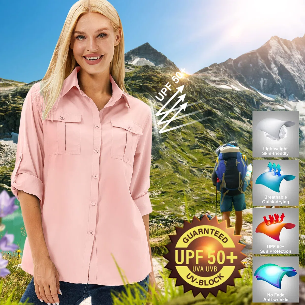 Chemisier pour femme UPF 50+ UV - Protection solaire - Vêtement de safari - Manches longues - Respirant - Pour l'extérieur - Séchage rapide