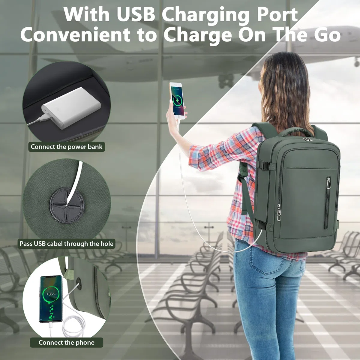 OTAHGK Bagage Cabine 40x20x25 pour Ryanair Sac à Dos de Voyage Bagage à Main Avion Sac à Main sous Le Siège Valise Sac Ordinateur Portable avec Port de Charge USB