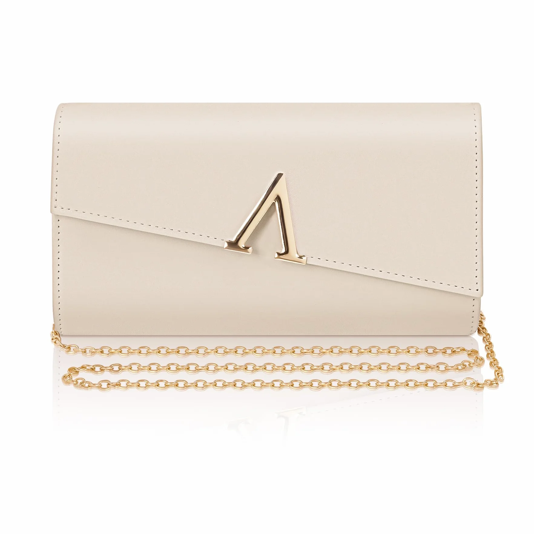 Larcenciel Pochettes et Clutches Femme Nude, Pochette Soiree Femme Élégant en Cuir PU Végétalien avec Chaîne, Sac a Main Crème à la Mode pour Mariage, Fete, Boule, Cocktail, Cérémonie 23x5x13CM