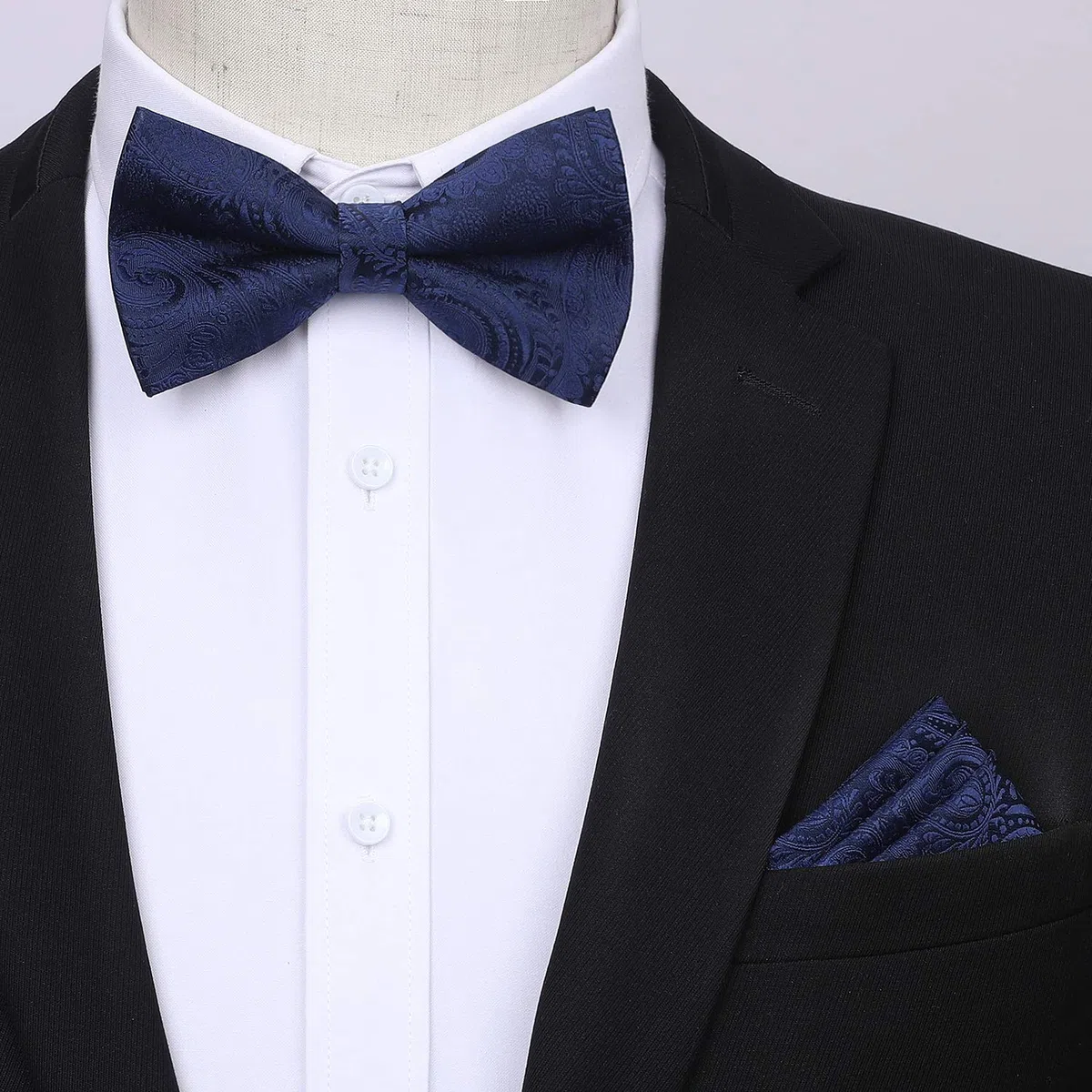 HISDERN Bretelles Homme avec 6 Clips Extra Résistants Élastique en Forme de Y Longueur Réglable Bretelle et Pre-Noue Noeud Papillon Poche Carre Ensemble Homme Pour Fête Mariage
