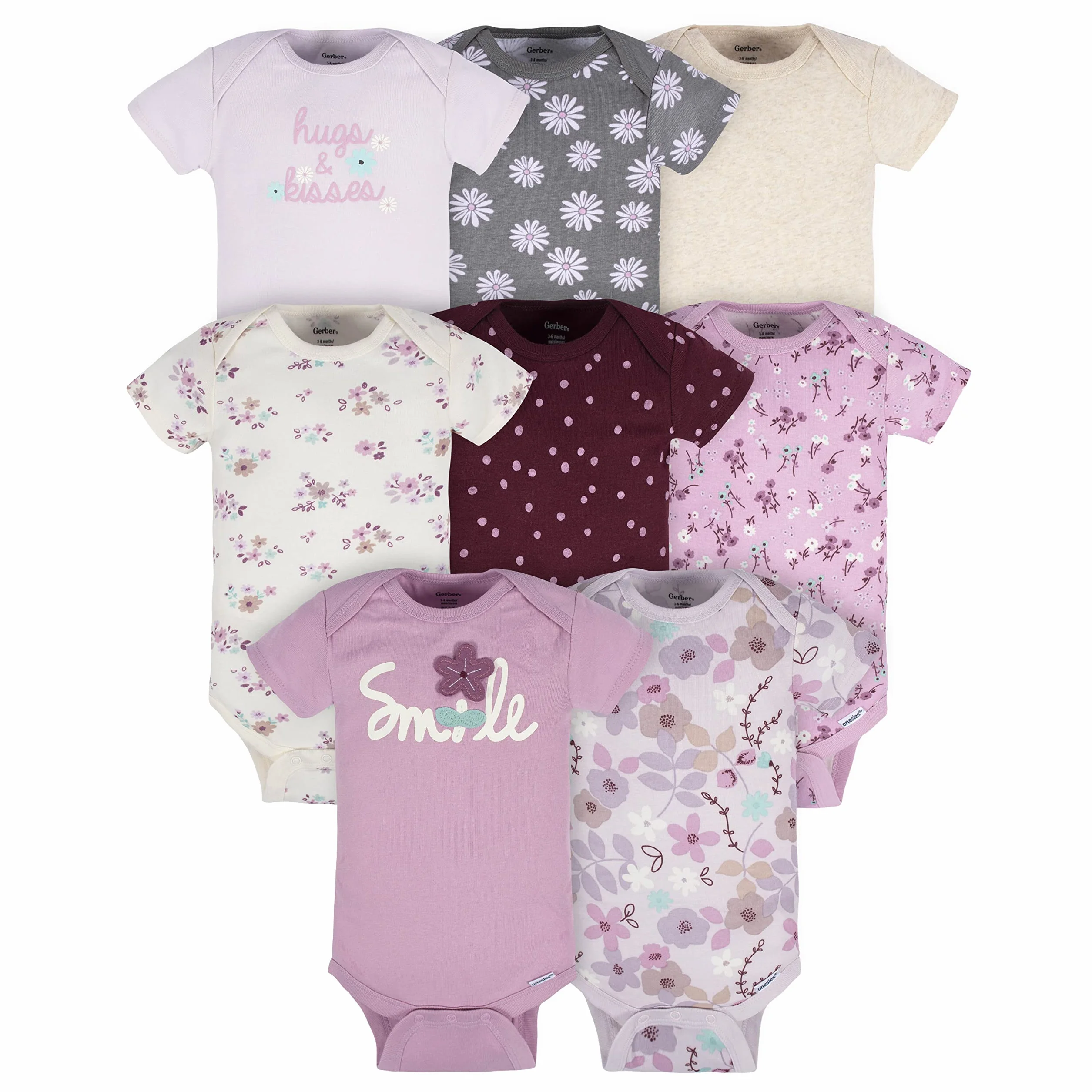 Gerber 8-pack Short Sleeve Onesies Bodysuits Chemise Bébé fille (lot de 8)