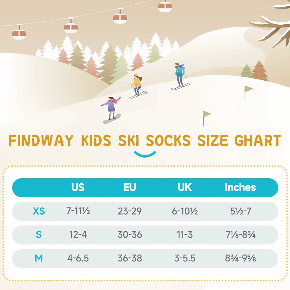 Findway Chaussettes de Ski pour Enfant en Laine Mérinos, Chausettes Thermiques de Ski Enfant Filles et Garçons Souples Respirantes pour Ski Snowboard, 2 paires/3 paires