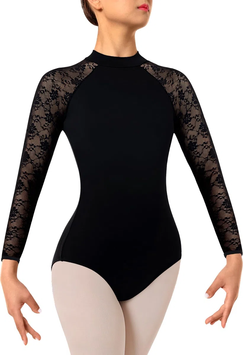 DANSHOW Justaucorps de Ballet en Dentelle pour Femme pour Col Montant de Danse, Justaucorps de Gymnastique pour Adulte