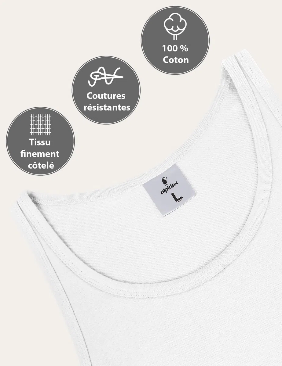 ALPIDEX Lot de 5 Maillot de Corps 100% Coton Débardeur Homme