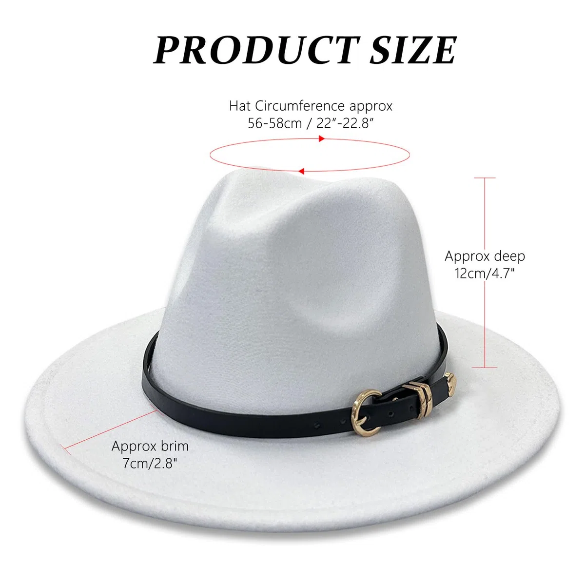 HEYANN Chapeau Fedora classique à large bord avec boucle de ceinture en feutre unisexe Trilby pour homme et femme