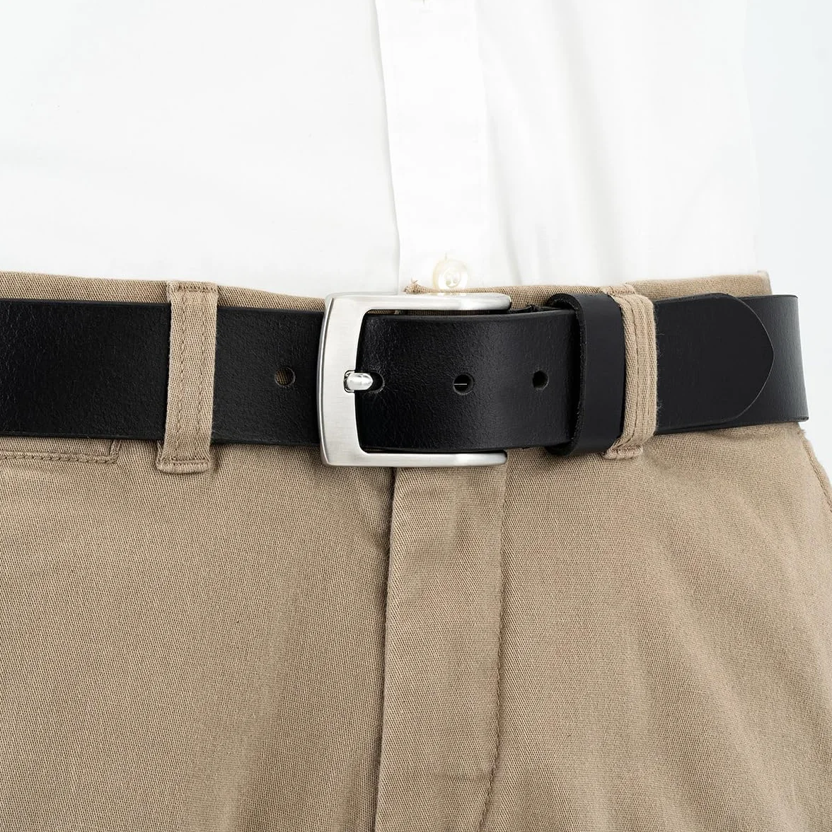 Lindenmann Ceinture Homme en Cuir de Buffle, 40 mm Large et 3,8 mm Fort, Ajustable pour Jeans, XL, Noir