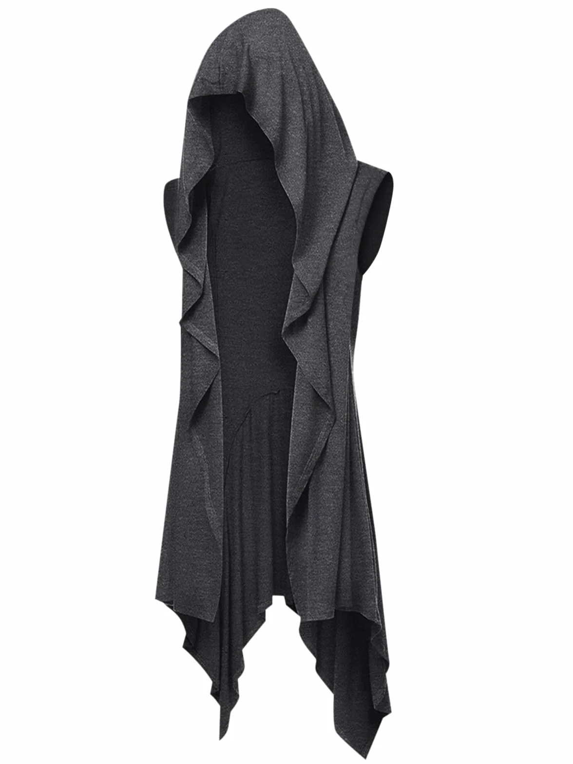 Runcati Veste à volants pour homme - Longue capuche - Sans manches - Col châle - Cardigan drapé - Couleur unie - Léger