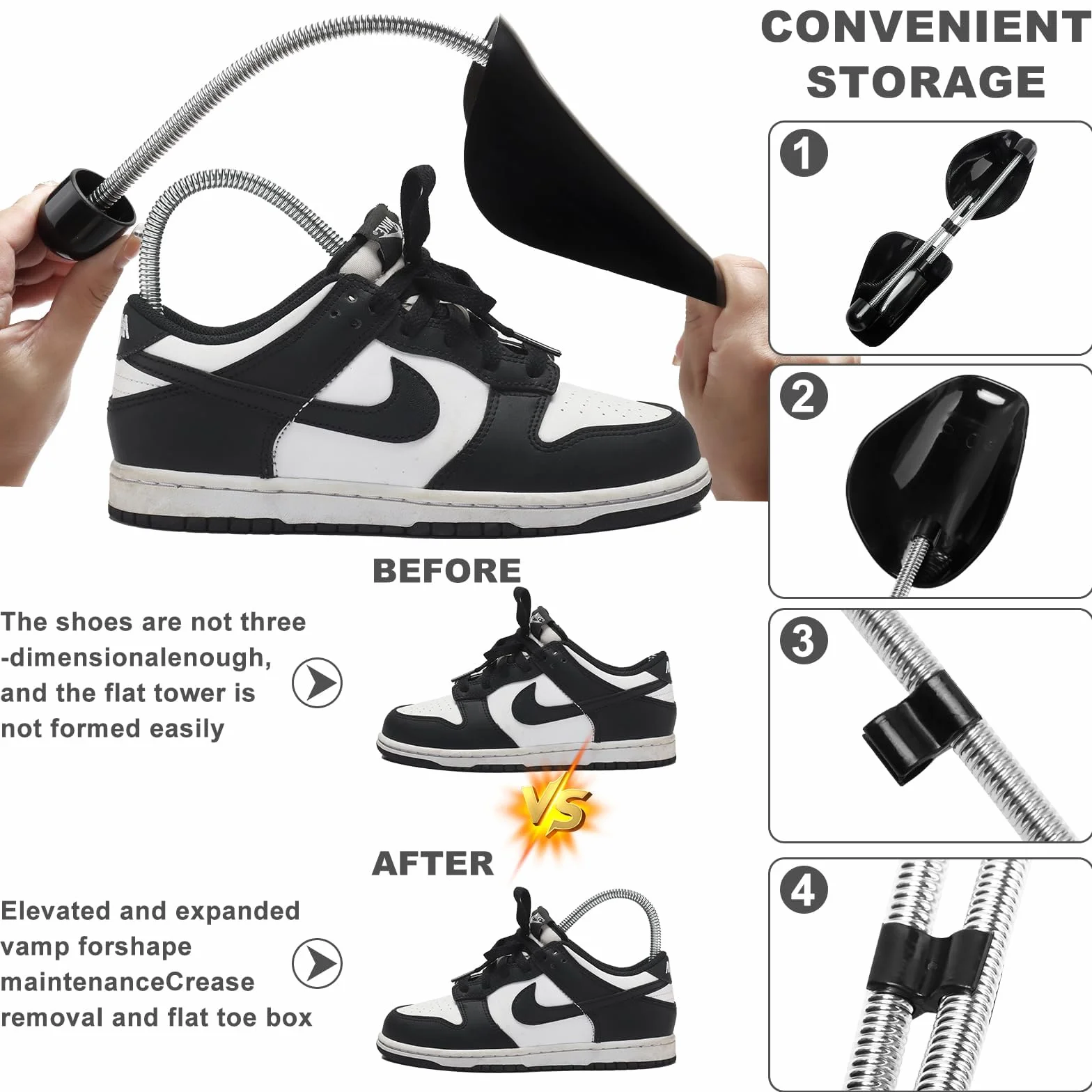 UCAMP Lot de 8 Paires Embauchoirs en Plastique - Embauchoirs Chaussures Avec Ressort Spirale,Forme Chaussure,D'embauchoirs en Plastique à Longueur Réglable Taille Homme, 38 À 47, Noir