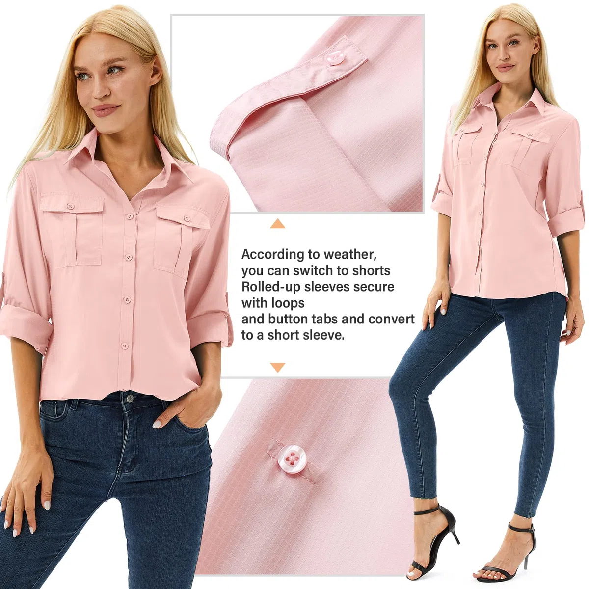 Chemisier pour femme UPF 50+ UV - Protection solaire - Vêtement de safari - Manches longues - Respirant - Pour l'extérieur - Séchage rapide