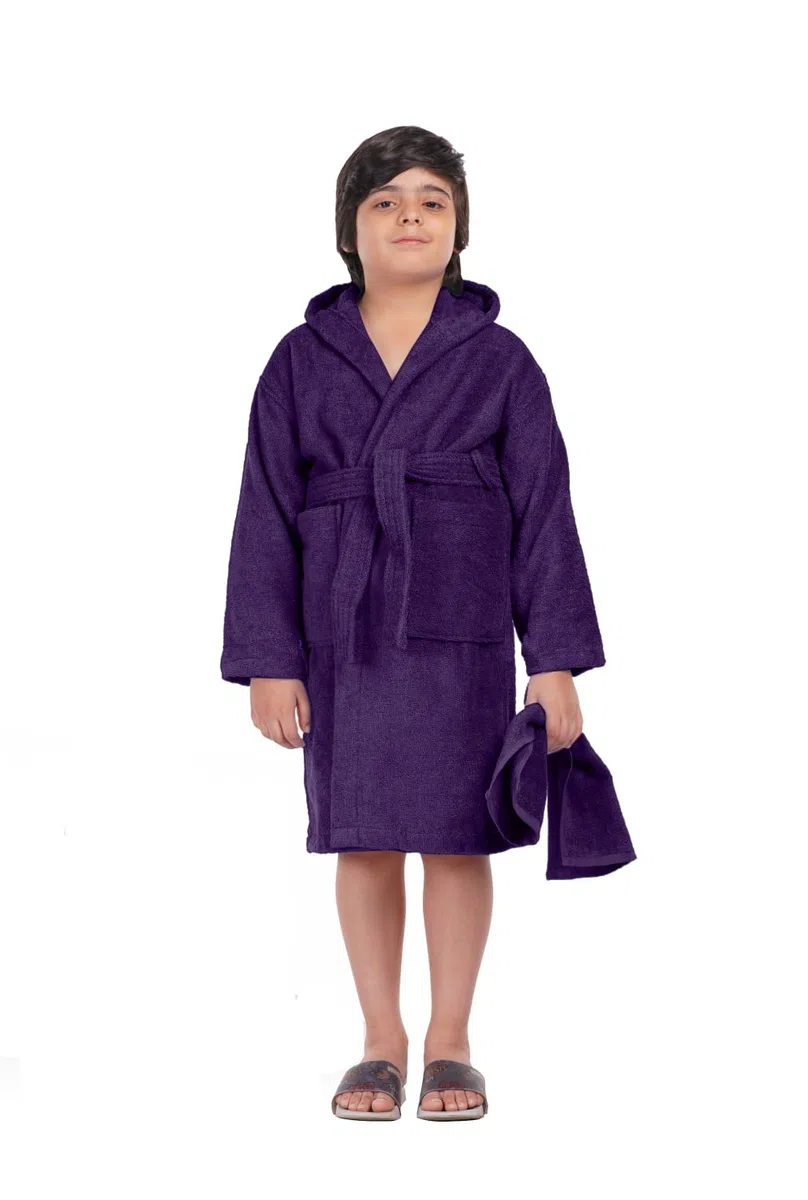 ALLEN & MATE Peignoir de bain à capuche 100% coton pour enfants, garçons et filles, en tissu éponge doux, 6 à 15 ans