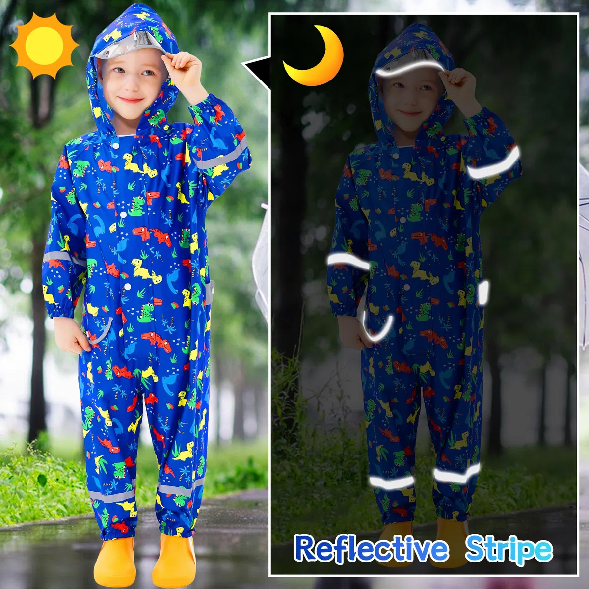 Imperméable pour Enfant Filles Garçon, Combinaison de Pluie Léger Unisexe Capuchon Dinosaure/Licorne Animé Mignon Vêtements Vestes de Pluie, Pour Randonnée, Va à L'école, Equitation, 1-9 Ans