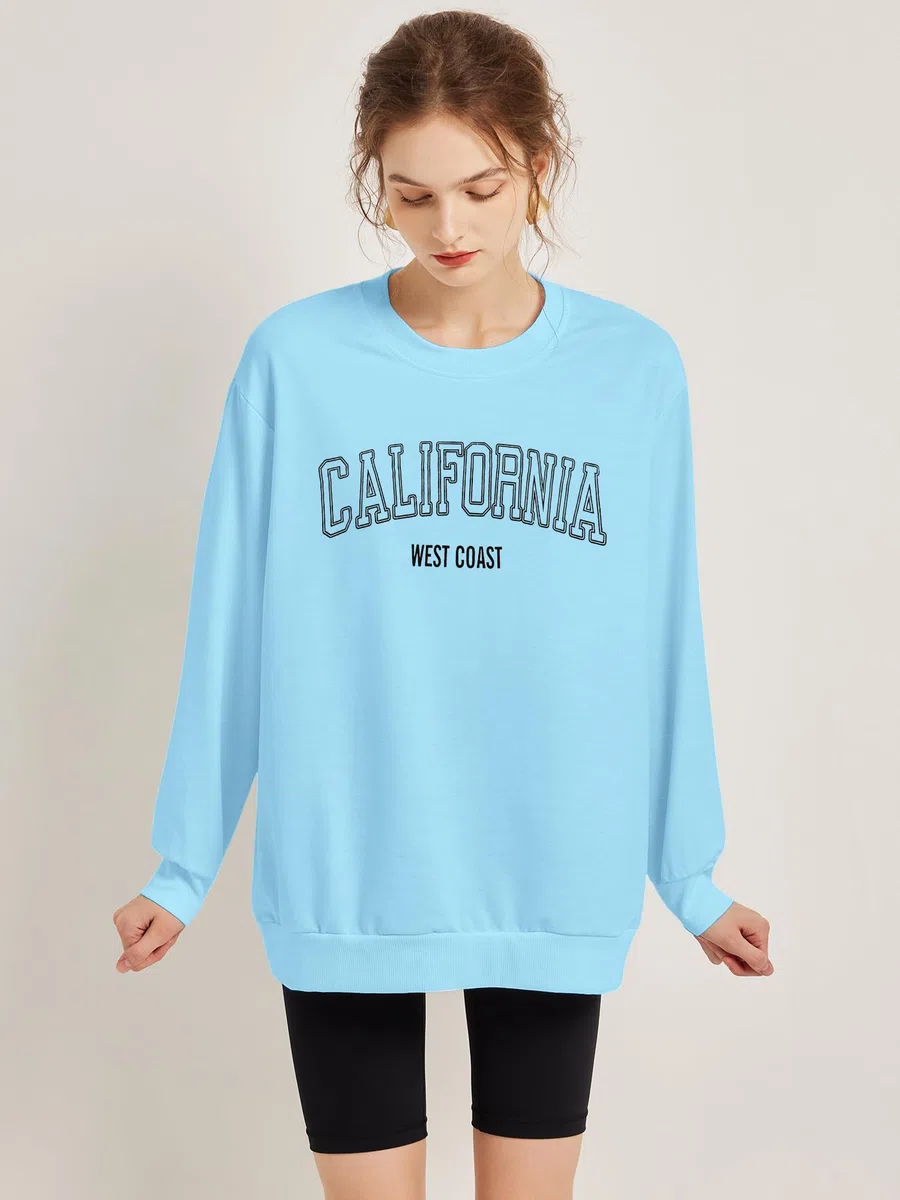TAKEYAL Sweat-shirts graphiques surdimensionnés à manches longues Los Angeles Los Angeles Loose Col rond Pull Sweat-shirt