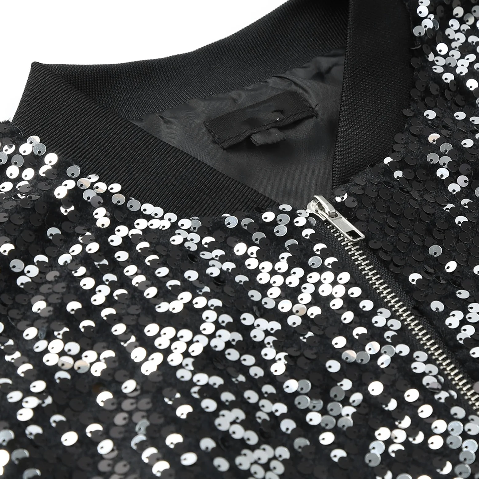 Veste Bomber Paillettes Baseball Homme 70 discothèque fête des années Brillant de Pilote Sequins métallisées années Baseball Carnaval Costume à Paillettes Courte Clubwear discothèque fête costumée