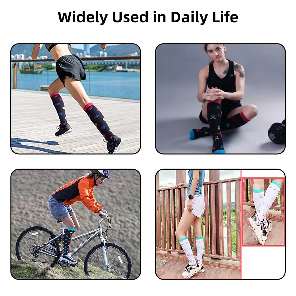 Chaussettes de compression pour femmes et hommes, 7 paires de bas de compression médicaux Chaussettes de soutien 15-20 mmHg pour l'athlétisme, les varices, la course, le cyclisme, la randonnée