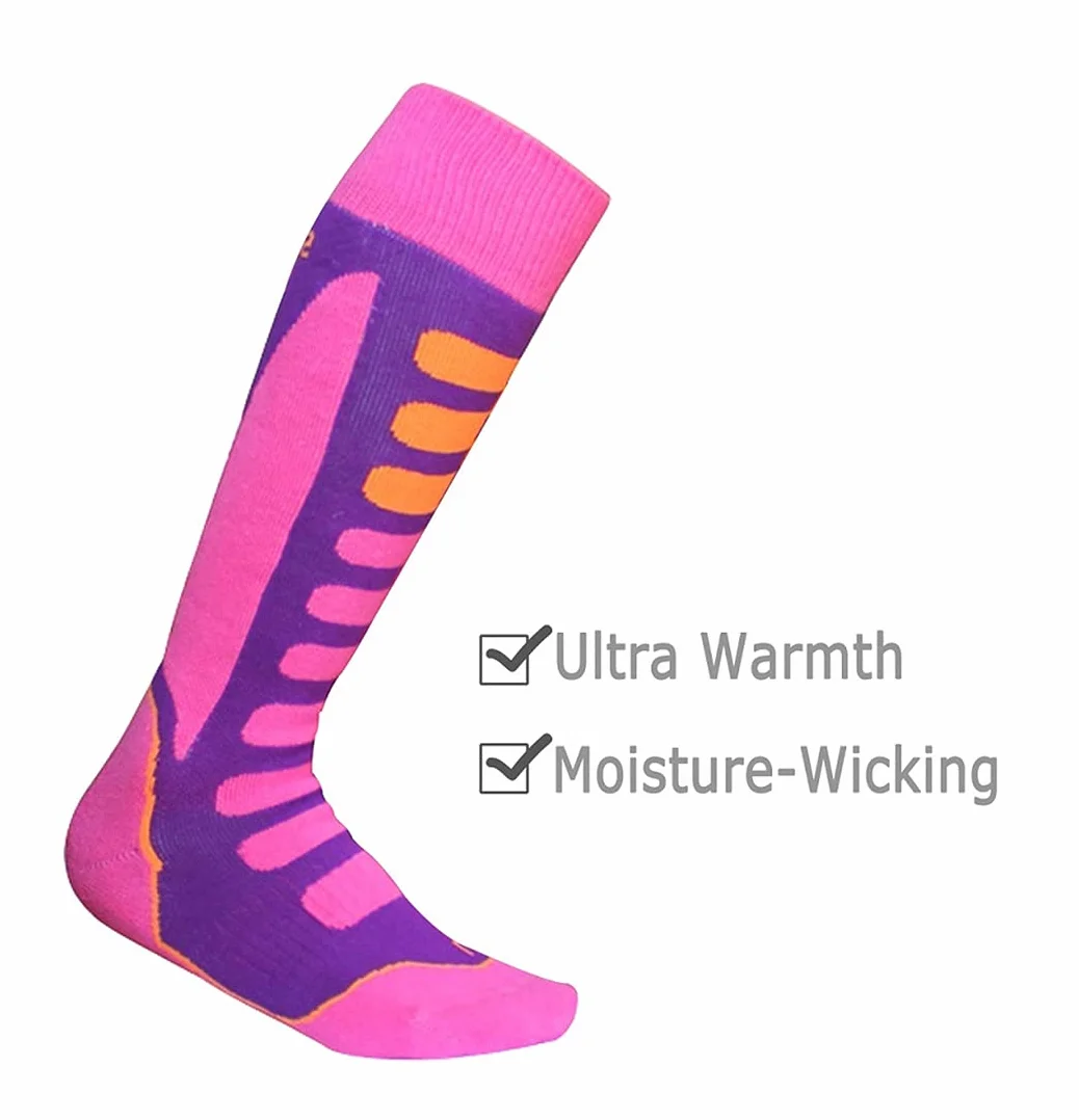 2 Paires Chaussettes de Ski Garçon Fille Chaude pour Ski, Randonnée, Cyclisme, Chaussette de Sport Hiver Contrôle de l'Humidité Anti-Odeur Anti-Bactérienne Noir/Bleu - EU 35-38