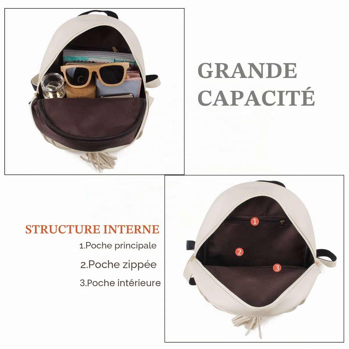 EVEOUT Femmes Faux Cuir Décontractée Sac à Dos Étanche Sac de Voyage Scolaire Sacs de Jour 3 en 1 Sac à Main pour Fille