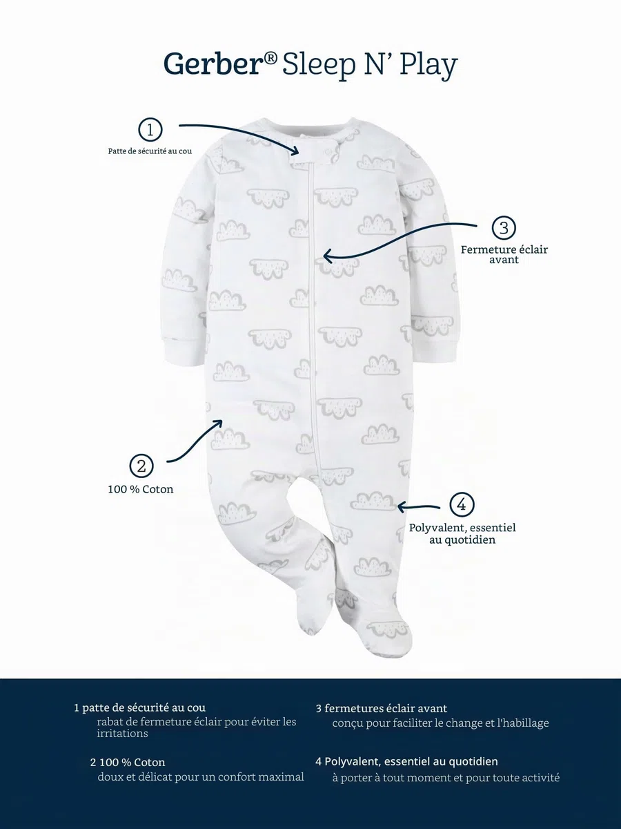 Gerber 4 Pack Sleep 'N Play Footie Chaussures pour bébé et Enfant Bébé Fille (Lot de 4)
