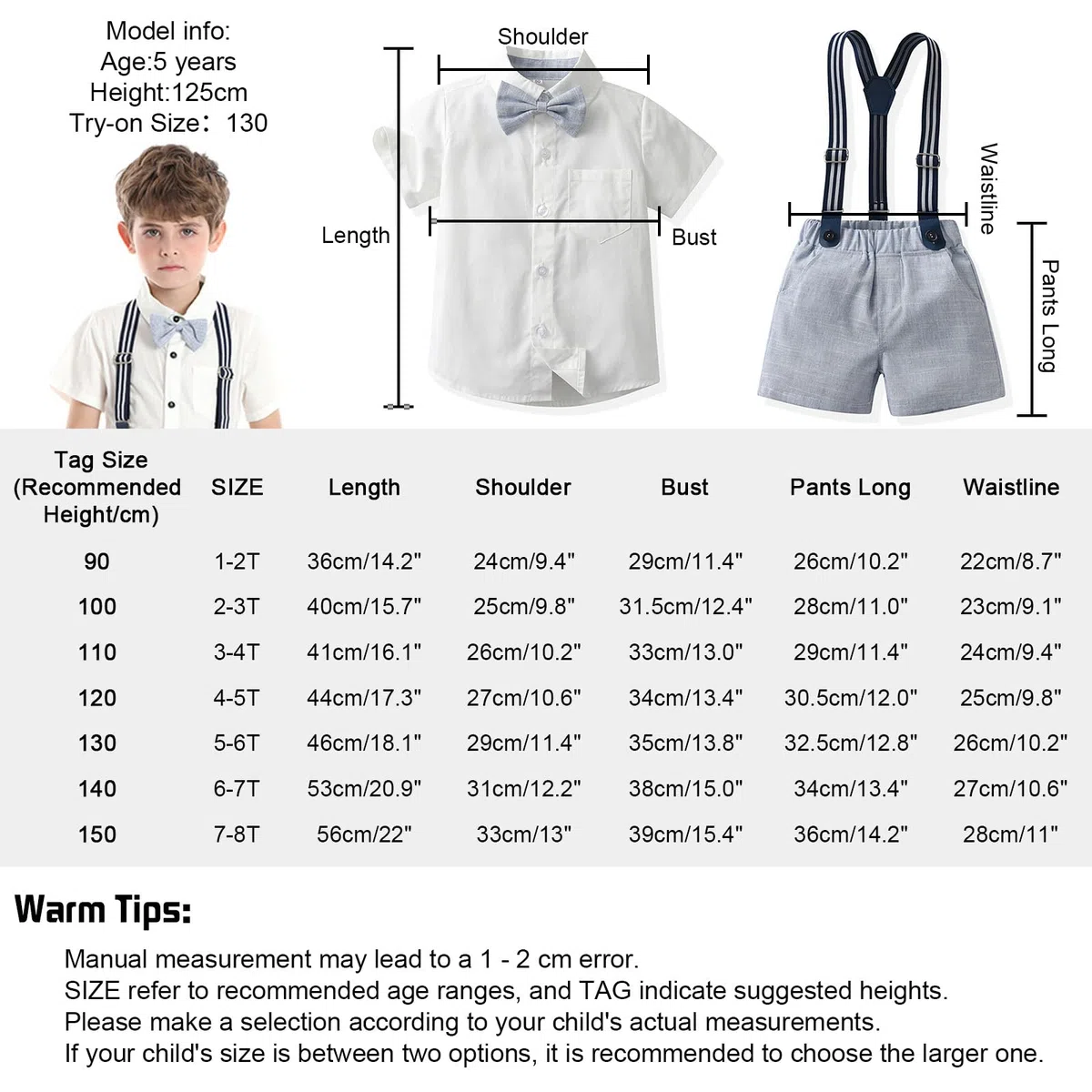 jeune enfant garçon Summer gentleman set chemise à manches courtes avec Bow Sling shorts set 1-8 ans