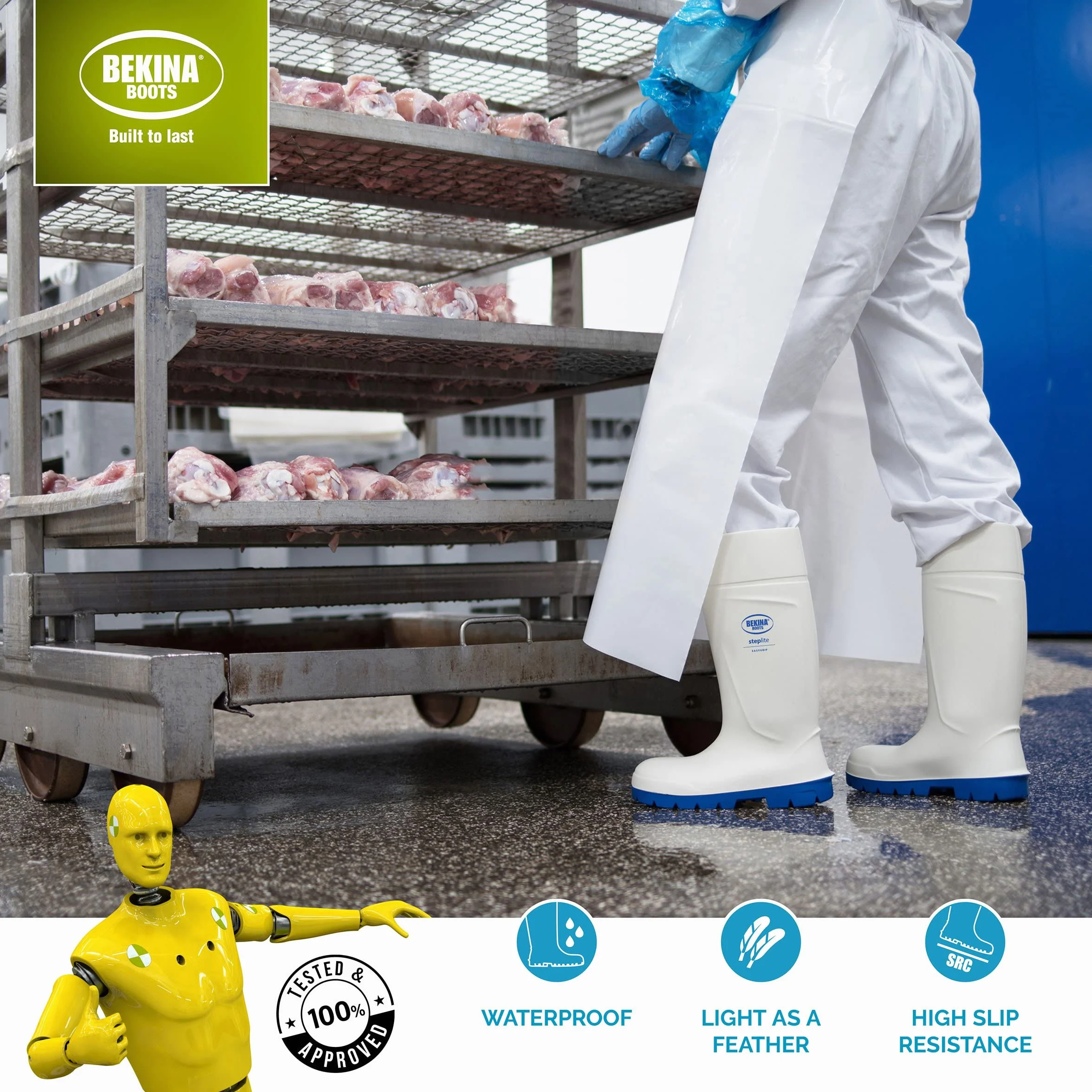 Bekina Bottes de sécurité avec Embout de sécurité pour l'industrie Alimentaire, Facile à désinfecter, y Compris la Semelle intérieure pour Les Pieds Chauds et secs, Confort, Blanc, EU 41